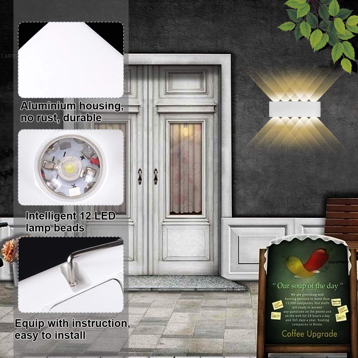 Kawell LED Wall Sconce Light, 10W Waterproof Aluminum, Matte White, Model 33-AU578-WT-WW, Indoor/Outdoor for Bedroom, Living Room, Bathroom