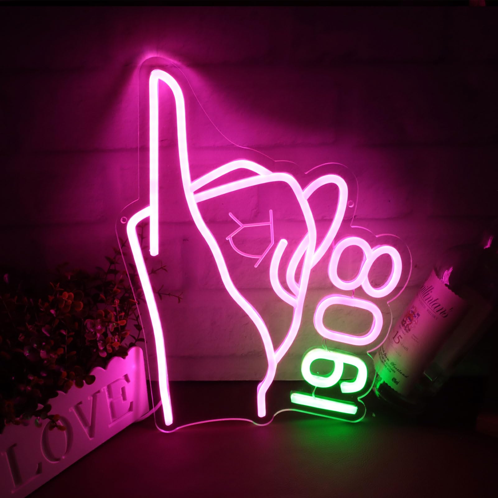 Tiabuy Neon Signs - AKA Hand Signs with USB Power, Dimmable, 17x13 inches, Pink