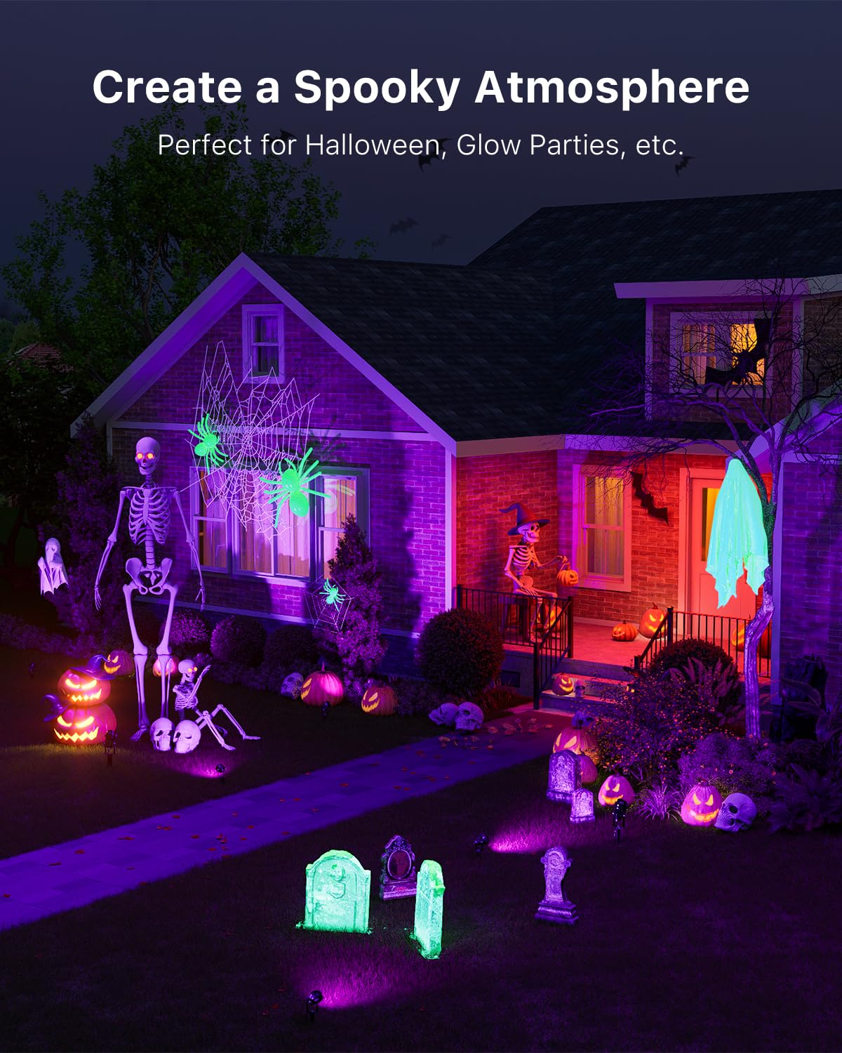 4 Pack Halloween Uv Landscape Spotlights For Outdoor Front Yard Waterproof Wired 120V Blacklight Spot Lights For Skeleton  Pumpkin  Ghost  Tree  Purple Ambiance Lighting For Porch  House  Wall  Lawn