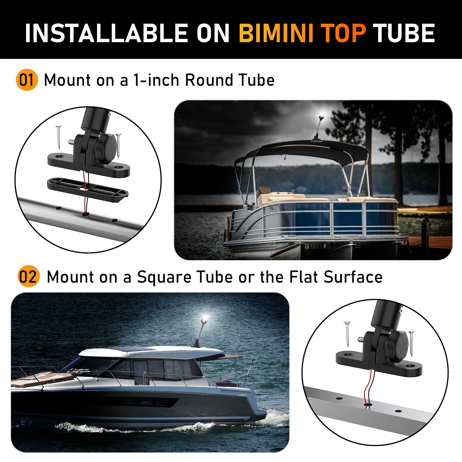 SCYONBARCO 9-Inch Bimini Top Stern Light, Waterproof IP67, 3 NM White Navigation Light for Boats, Model SCAL002, Daylight White