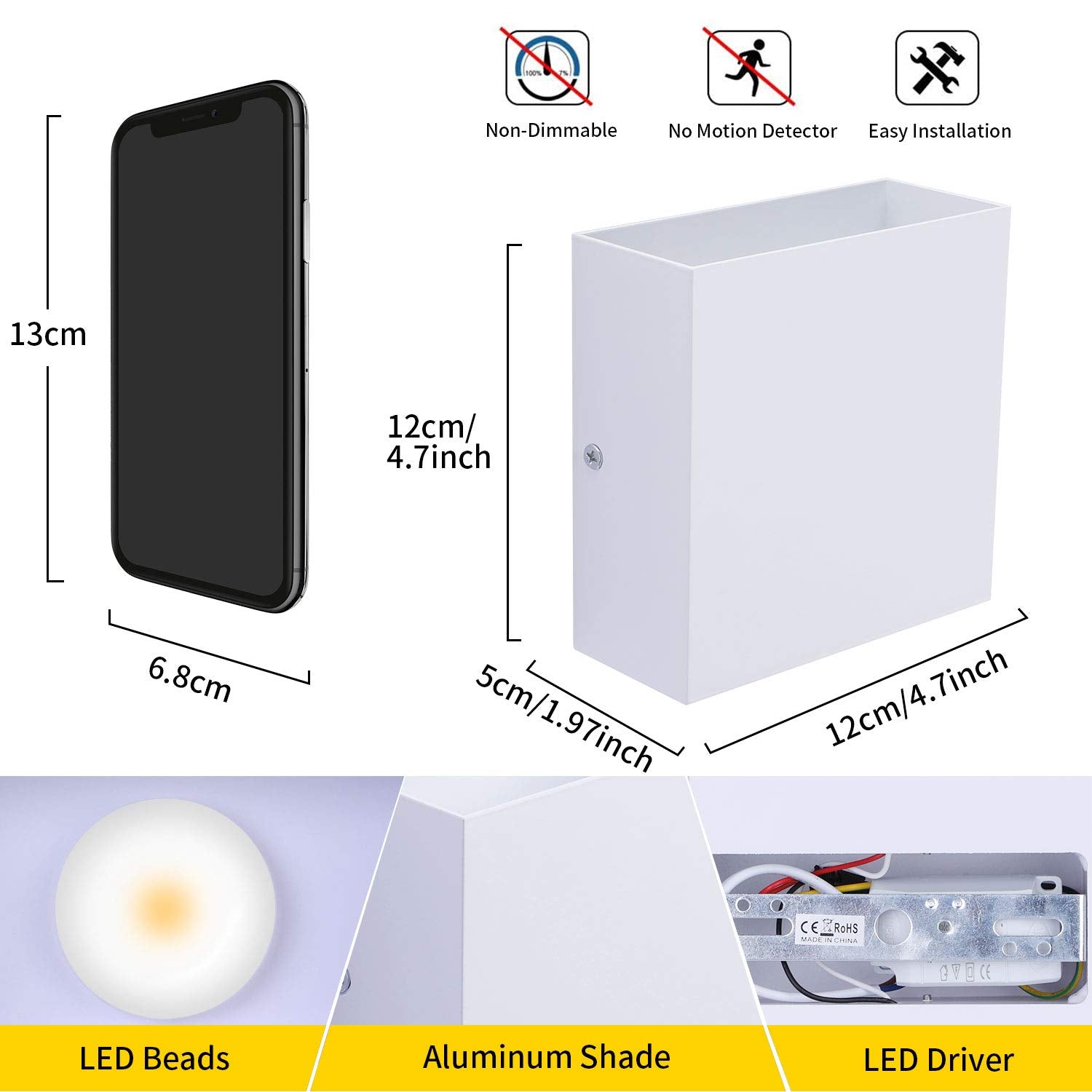 Lightess Modern Wall Sconce Mini 10W White Hardwired, Set Of 2 Up Down Wall Mount Lights Indoor Mini Metal Led Wall Lamp For Liv