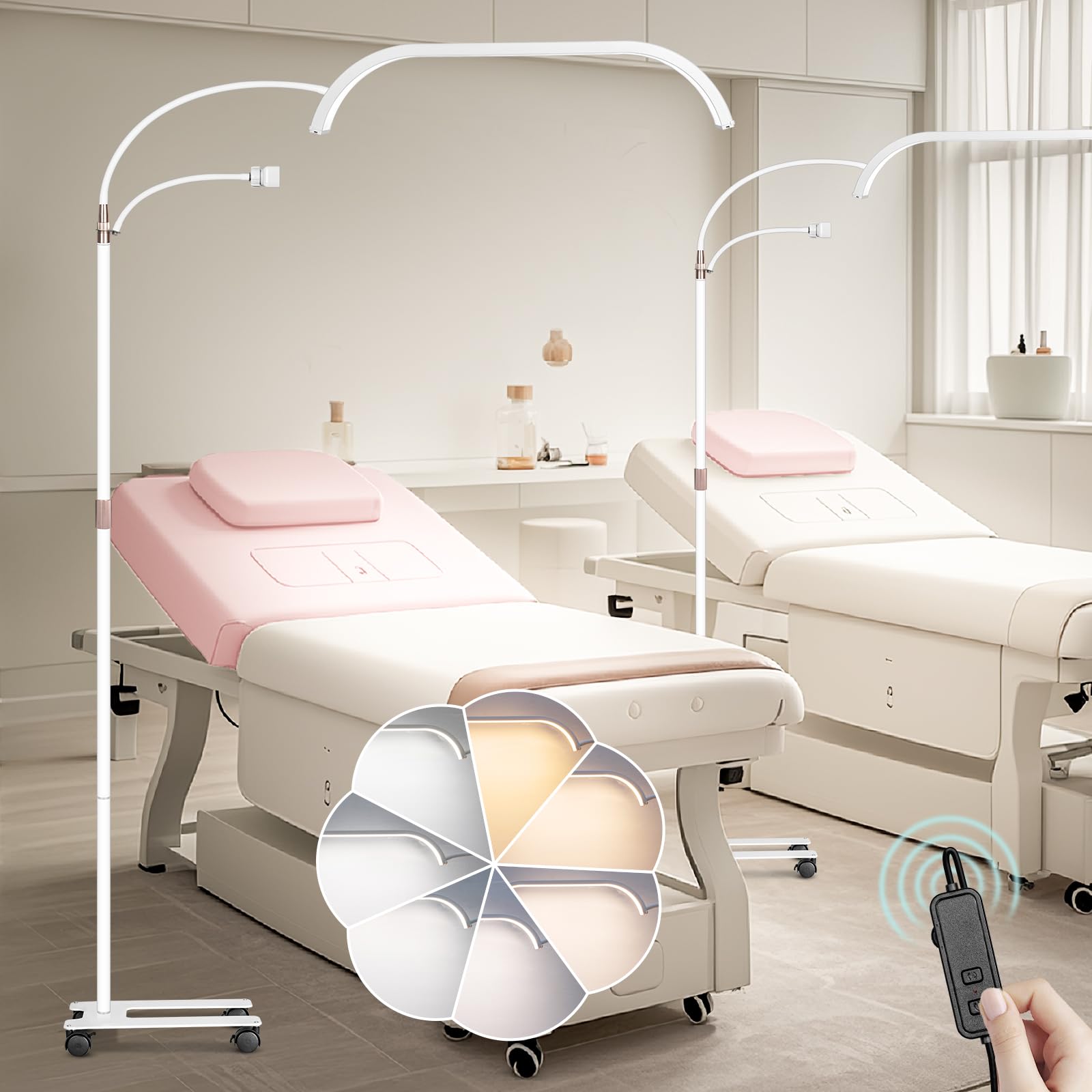 HITTI Large LED Gooseneck Light with Phone Holder, 7 Color Modes, Model HLK-MRD, Gooseneck White