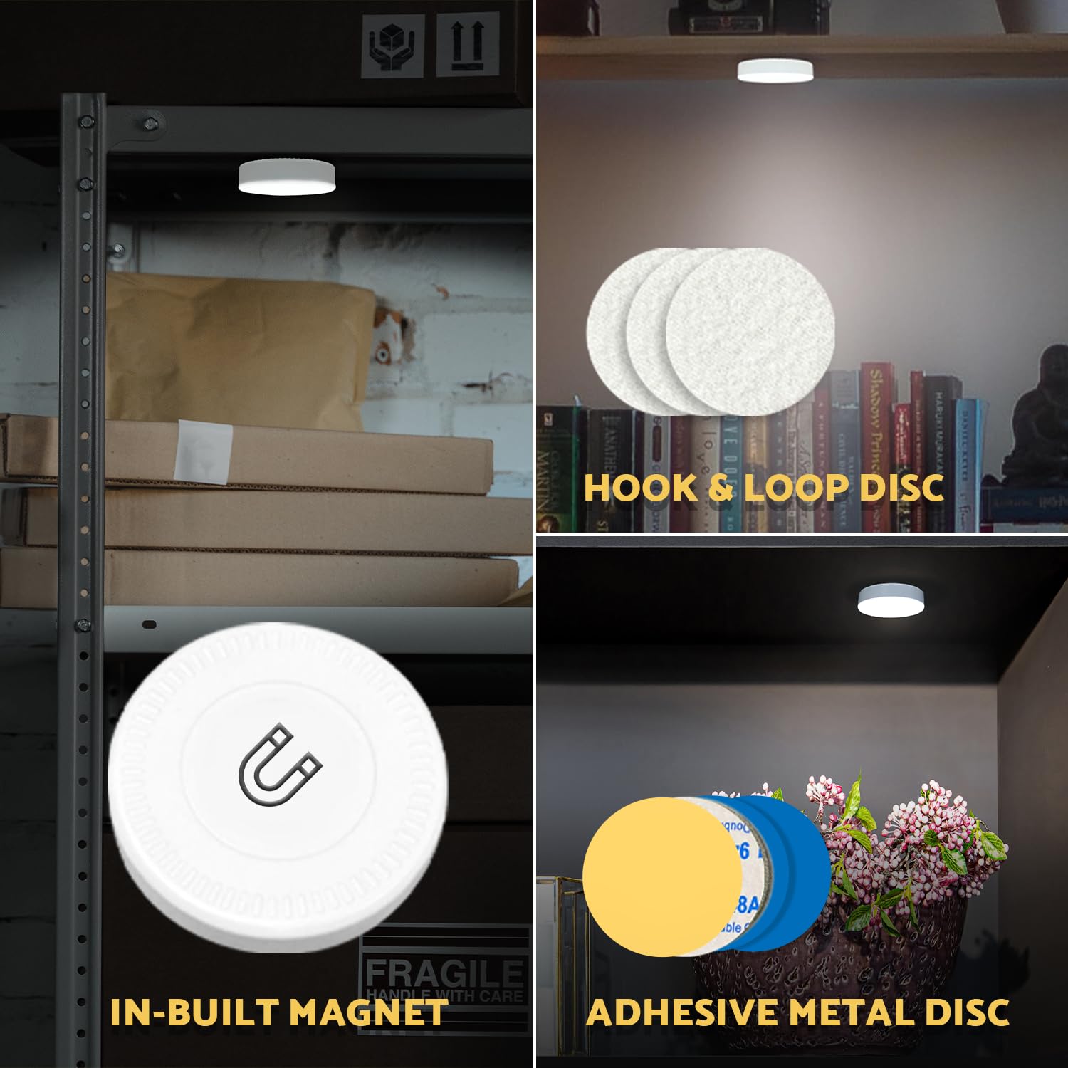 Dazzy Dot Rechargeable Puck Lights 2 Pack, Dimmable Touch Light Stick On For Closet, Magnetic Tap Light 1000Mah Battery Powered,