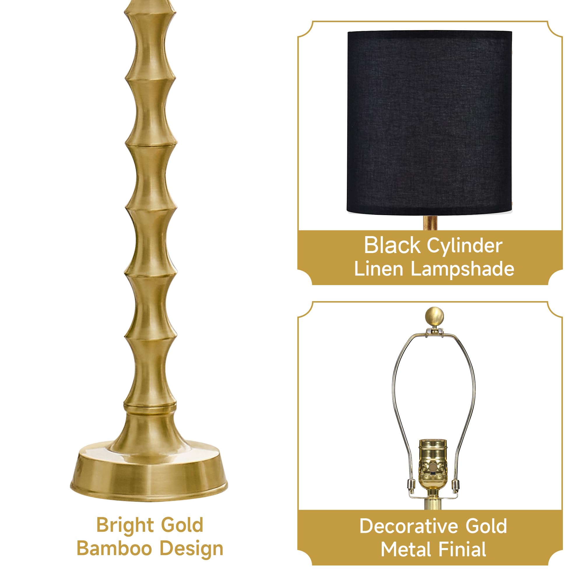 EUO Gold Table Lamps Set of 2, 30.5" Tall Modern Black & Gold Design, Buffet Style, Model TL2PK-011-PBK