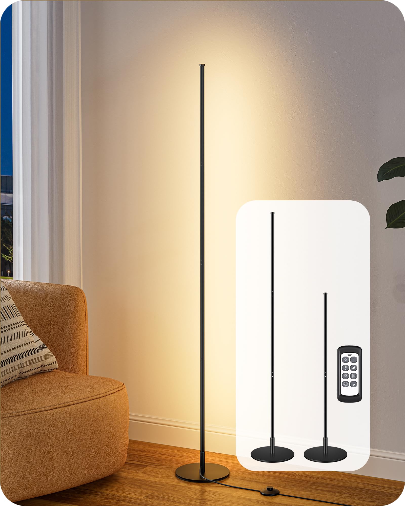 EDISHINE 59.8 Modern Floor Lamp, Minimalist Floor lamp with 3 Height Settings, 3 Color Temperature & Stepless Dimming, Remote Co