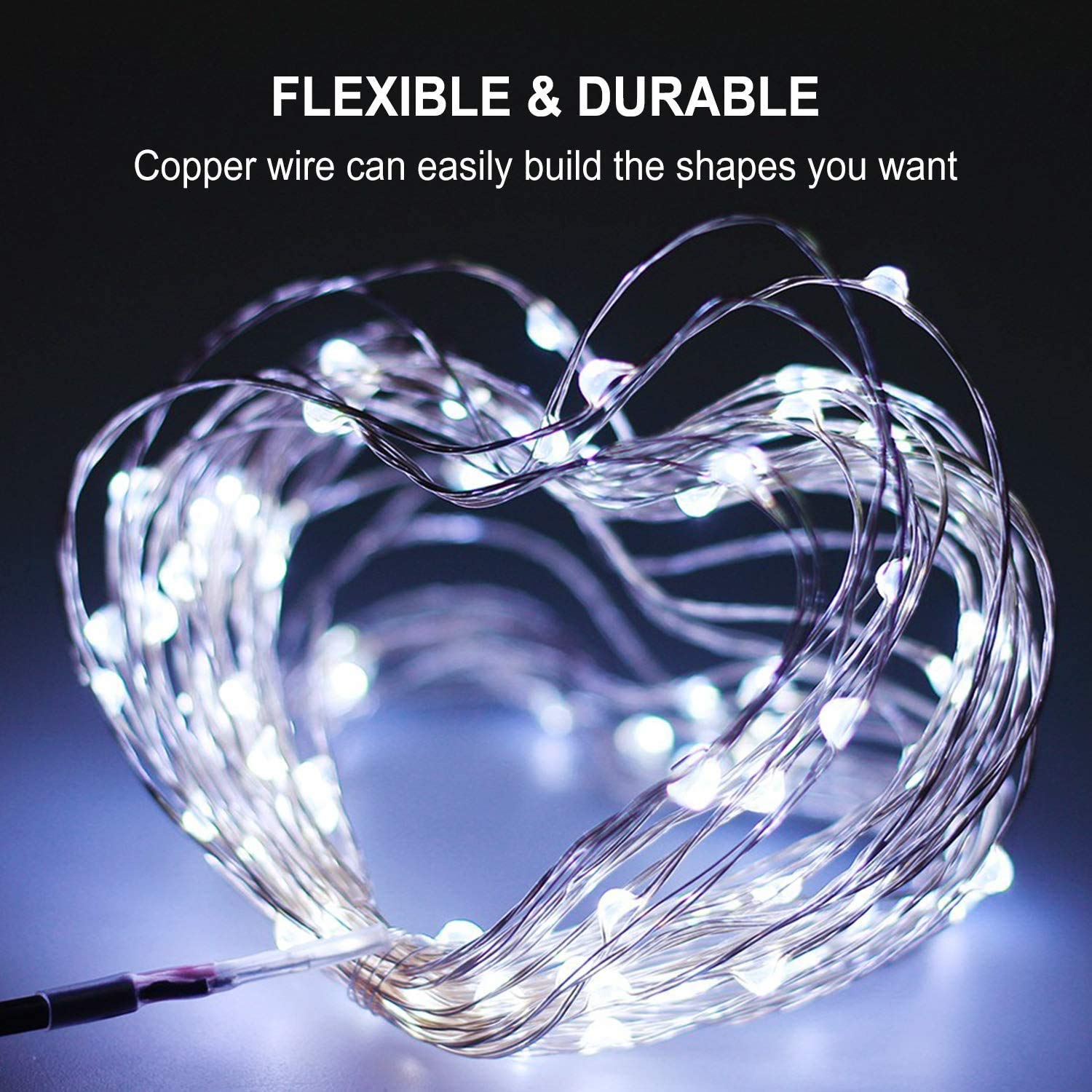 Yotelim Led Fairy String Lights Battery Operated,2 Pack 33Ft 100 Led Waterproof Cool White Twinkle Firefly String Lights With Re