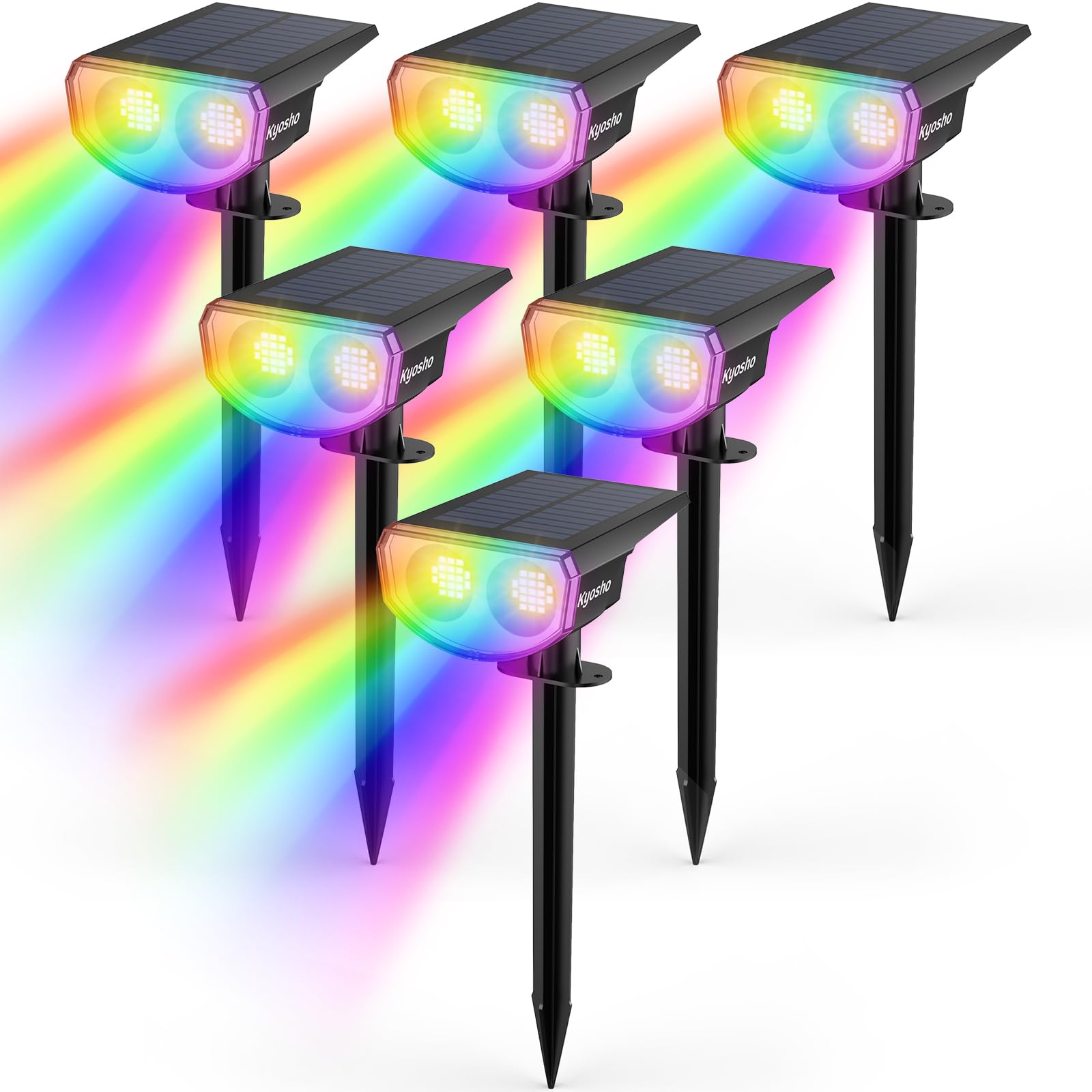 Kyosho Solar Spot Lights, IP67 Waterproof, 38 LEDs RGBW, 6 Pack, Multicolor, Model TOT38-Multi-color