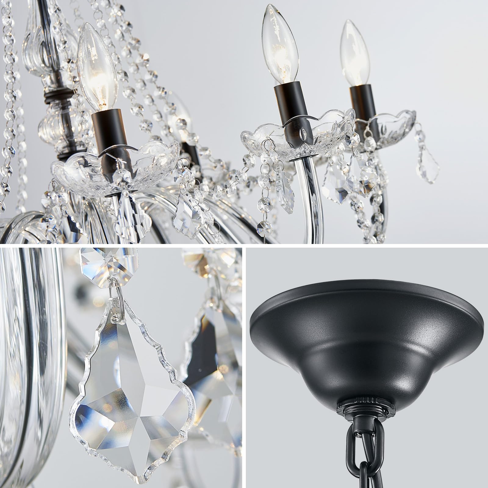 ANJIADENGSHI Large Black Crystal Chandelier, 10-Lights, 30.3in High x 26.8in Wide, Modern Design for Dining Room, Living Room, F