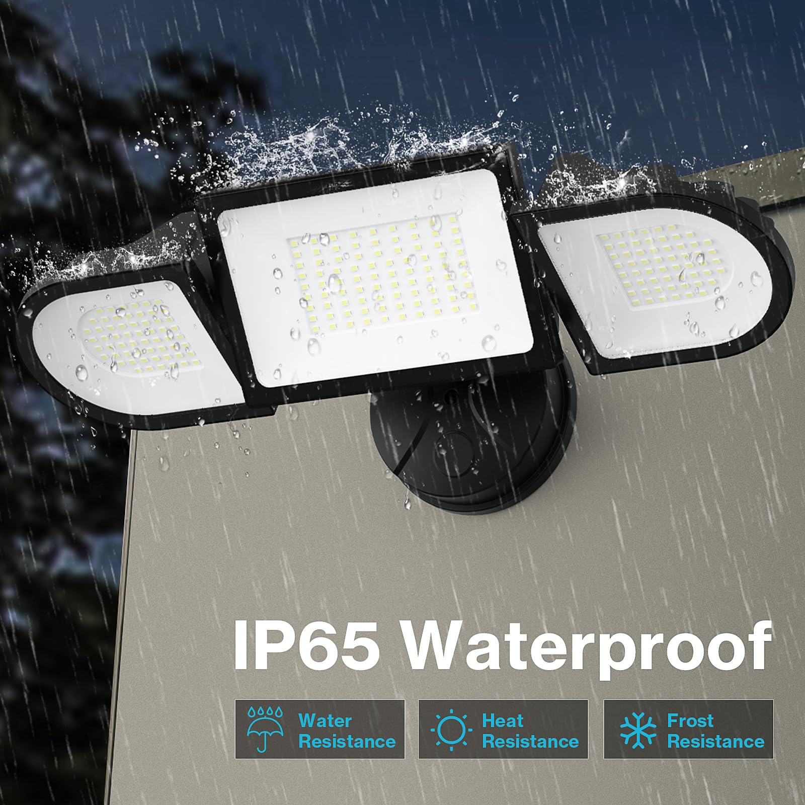 Olafus 130W LED Flood Light - 13000LM, IP65 Waterproof, 3 Adjustable Heads, 6500K, Black, Model BDD100-3