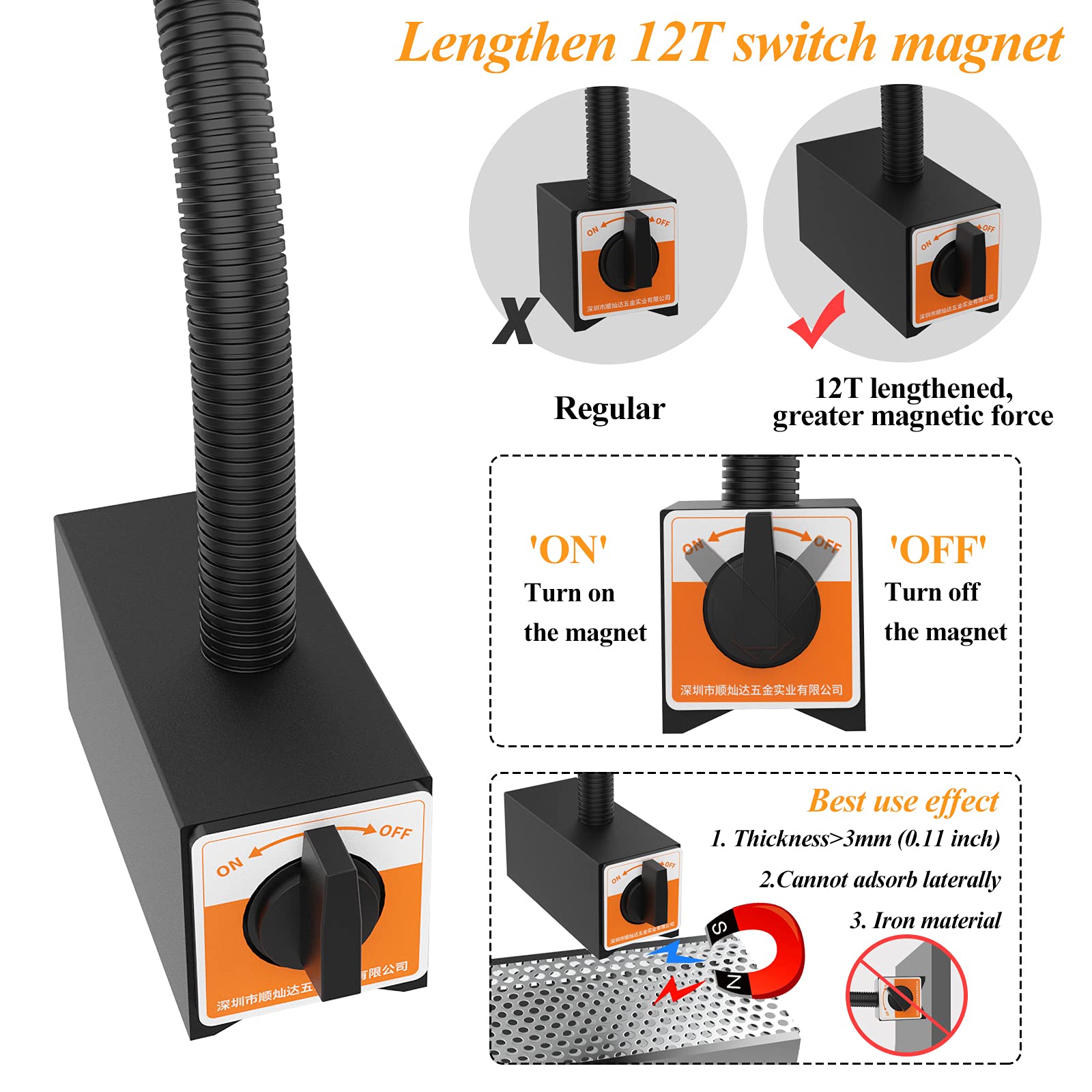 12T Magnetic Work Light, Ip65 Water Proof Led Machine Light, 23In Flexible Gooseneck Lamp With Strong Magnetic Base For Lathe Mi