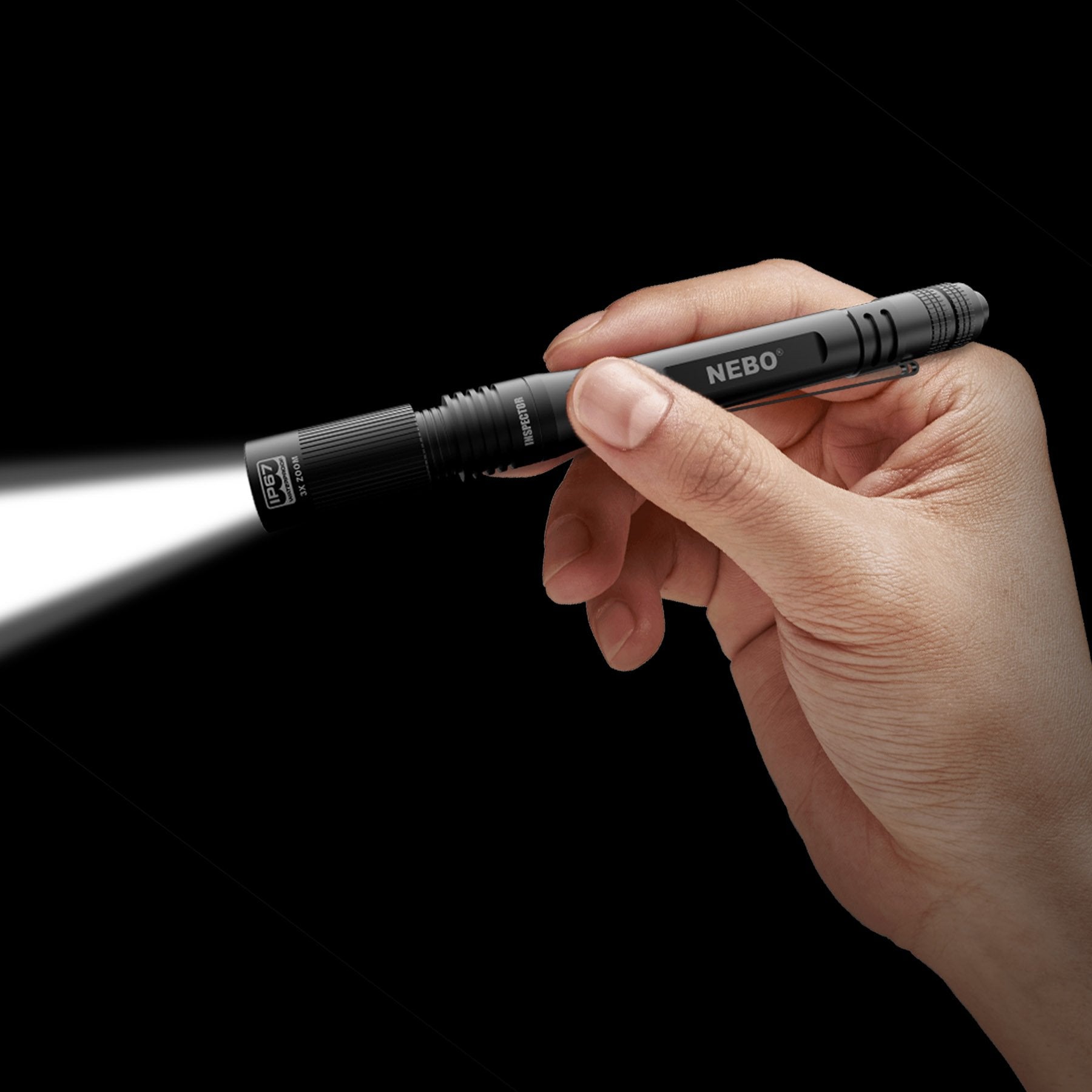 NEBO NB6713 Inspector, Powerful Waterproof Pocket Light, Three Light Modes, Adjustable Zoom, Impact Resistant, Black
