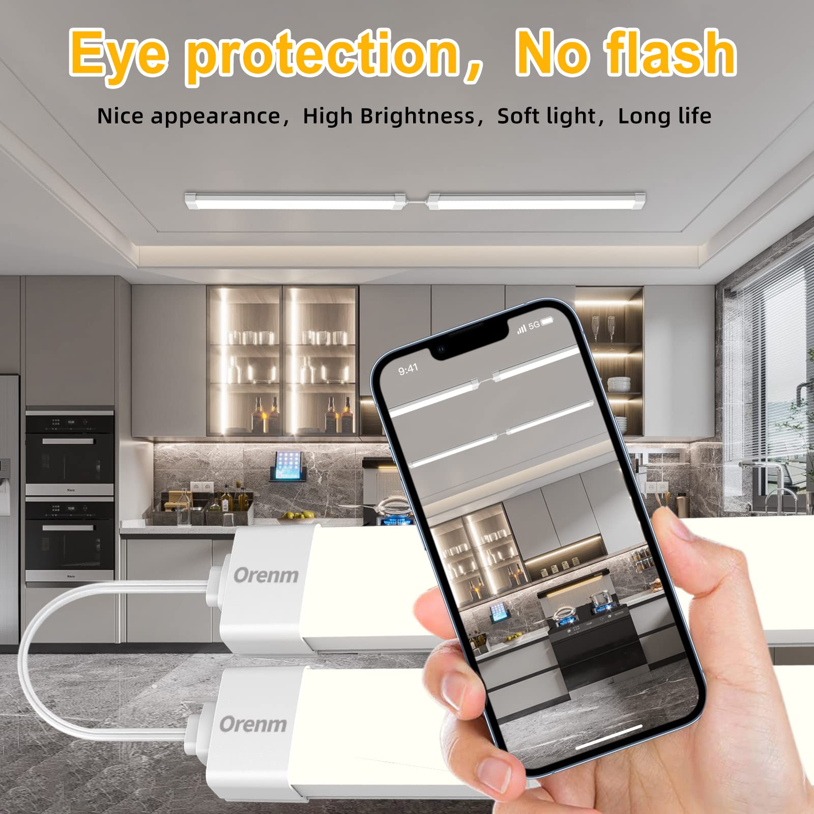 Orenm 2FT Waterproof LED Tube Light - 18W, 5000K, White, Easy Install for Garage/Under Cabinet