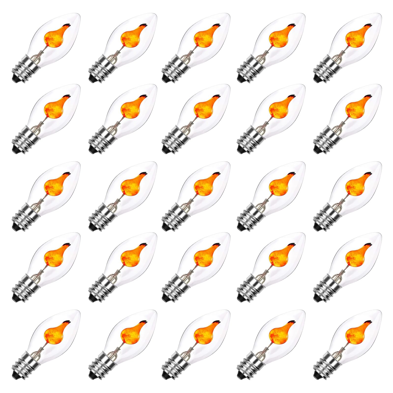 Flickering Flame Light Bulbs, Flame Shaped Bulb Dances With A Flickering Orange Glow, Flickering Candelabra Light Bulbs Decorative Night Light For Halloween Party, 25Pack