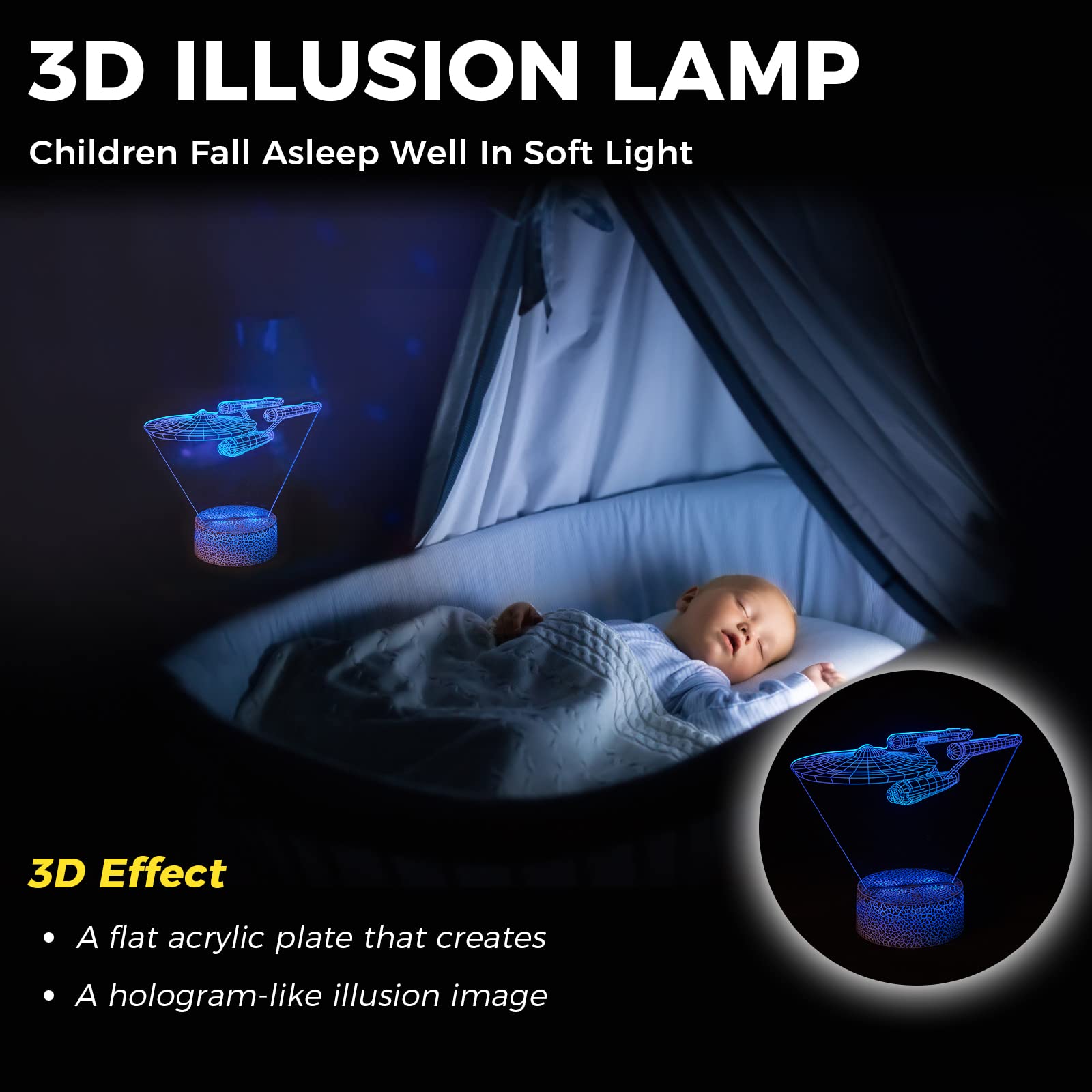 Smalody 3D Optical Illusion Touch-Controlled Night Light - Multi-Colored Desk Lamp