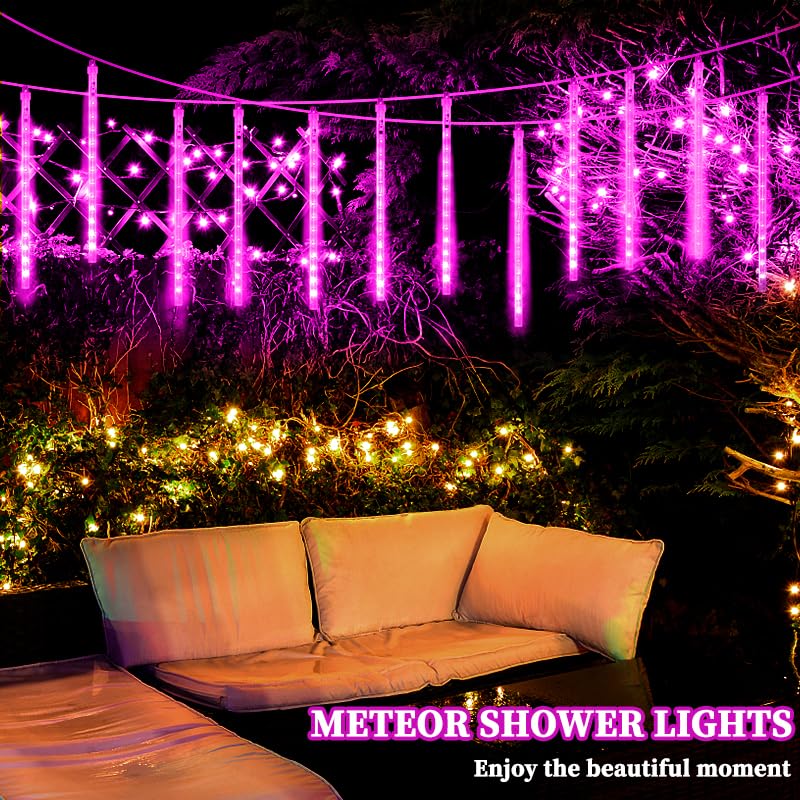 Roytong Christmas Purple Meteor Shower Rain Lights, 10 Tube 360 Led 12 Inch For Outdoor Halloween Falling String Raindrop Decor,
