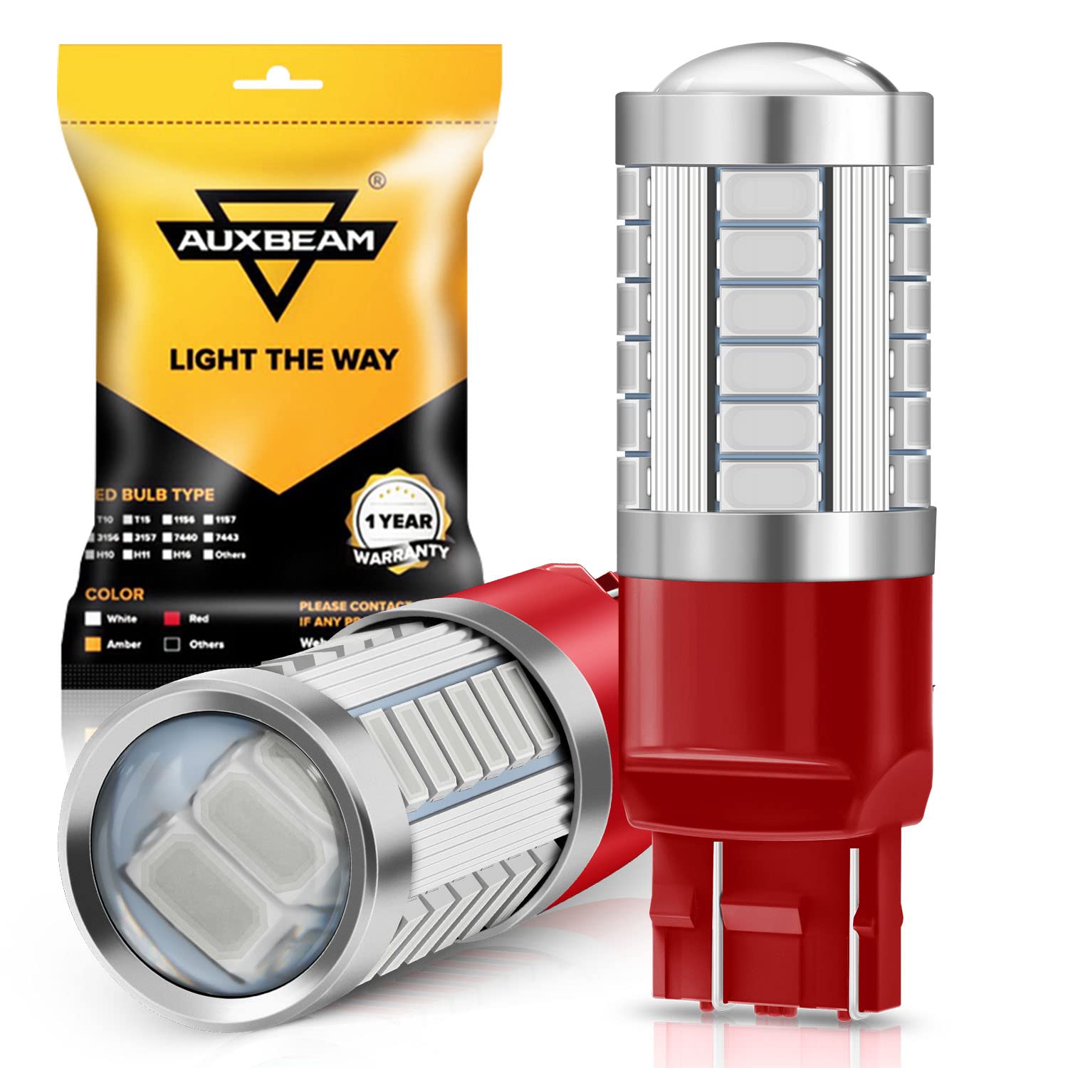 Auxbeam 7440 7443 LED Bulbs, Red, 33-SMD Chips, T20 7441 7444 Replacement Light Kit, Model AD5YHYY5, Pack