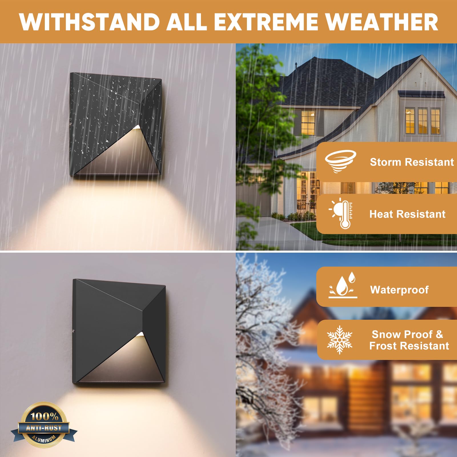 QQCherry 8W LED Outdoor Wall Sconce, Waterproof Black Fixture for Porch, Patio, Garage, Entryway, Model DCS-16006-001, 3000K