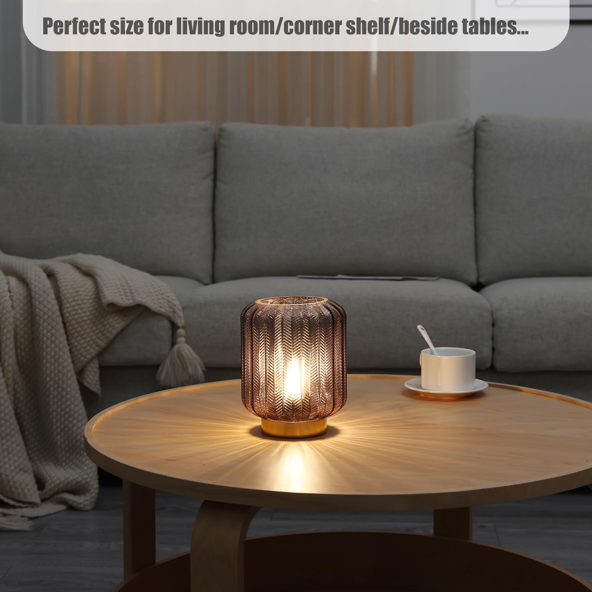 Wesjo Battery Operated Lamp, Modern Table Lamp Cordless Bedside Lamps, Glass Battery Powered Lamp With Led Bulb Decorative Battery Operated Lamps For Living Room Bedroom Desk Home (Grey)