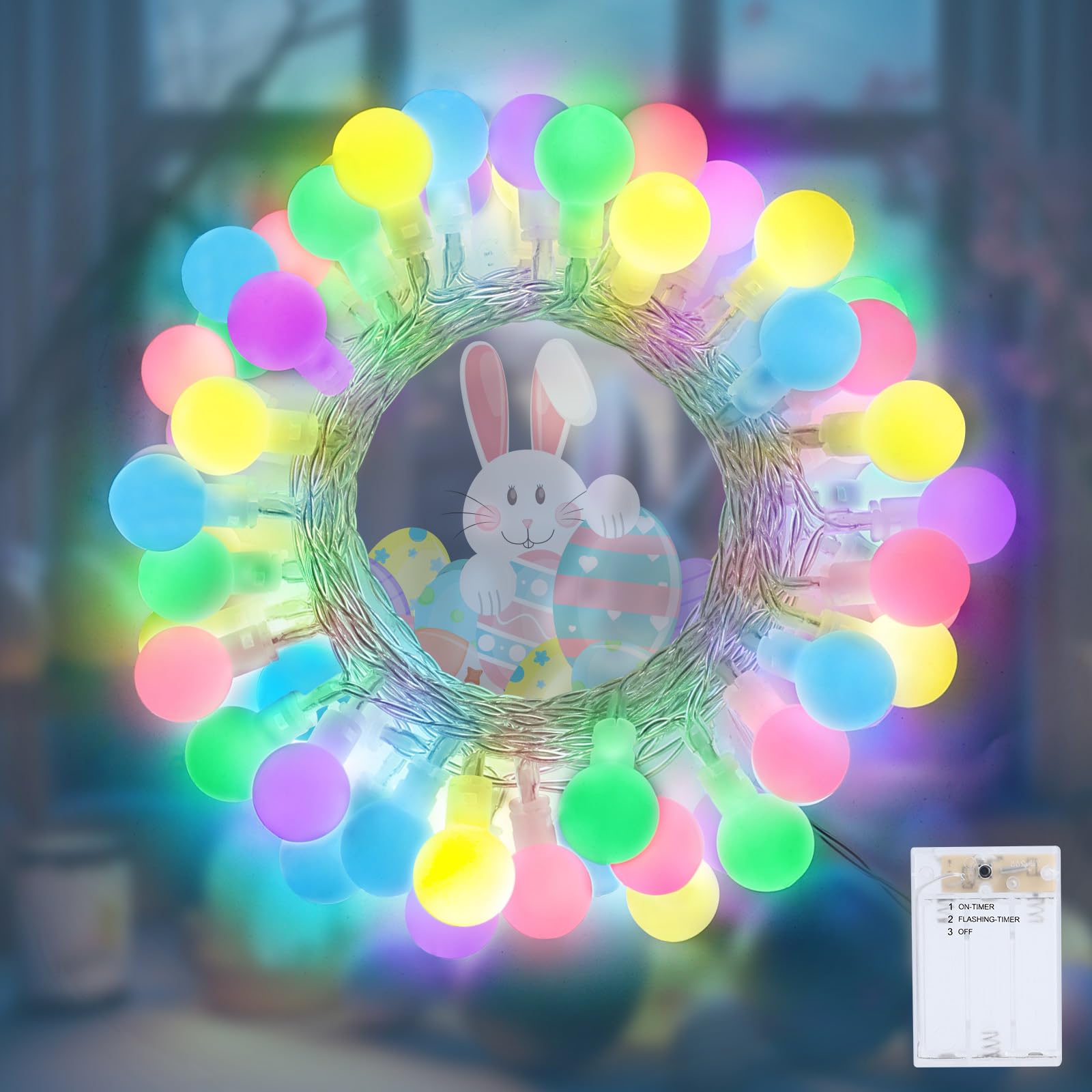 Lyhope Easter Pastel Light, 19.3Ft 60 Led Globe Decoration Lights, Battery Powered Pastel String Lights For Easter, Party, Firep