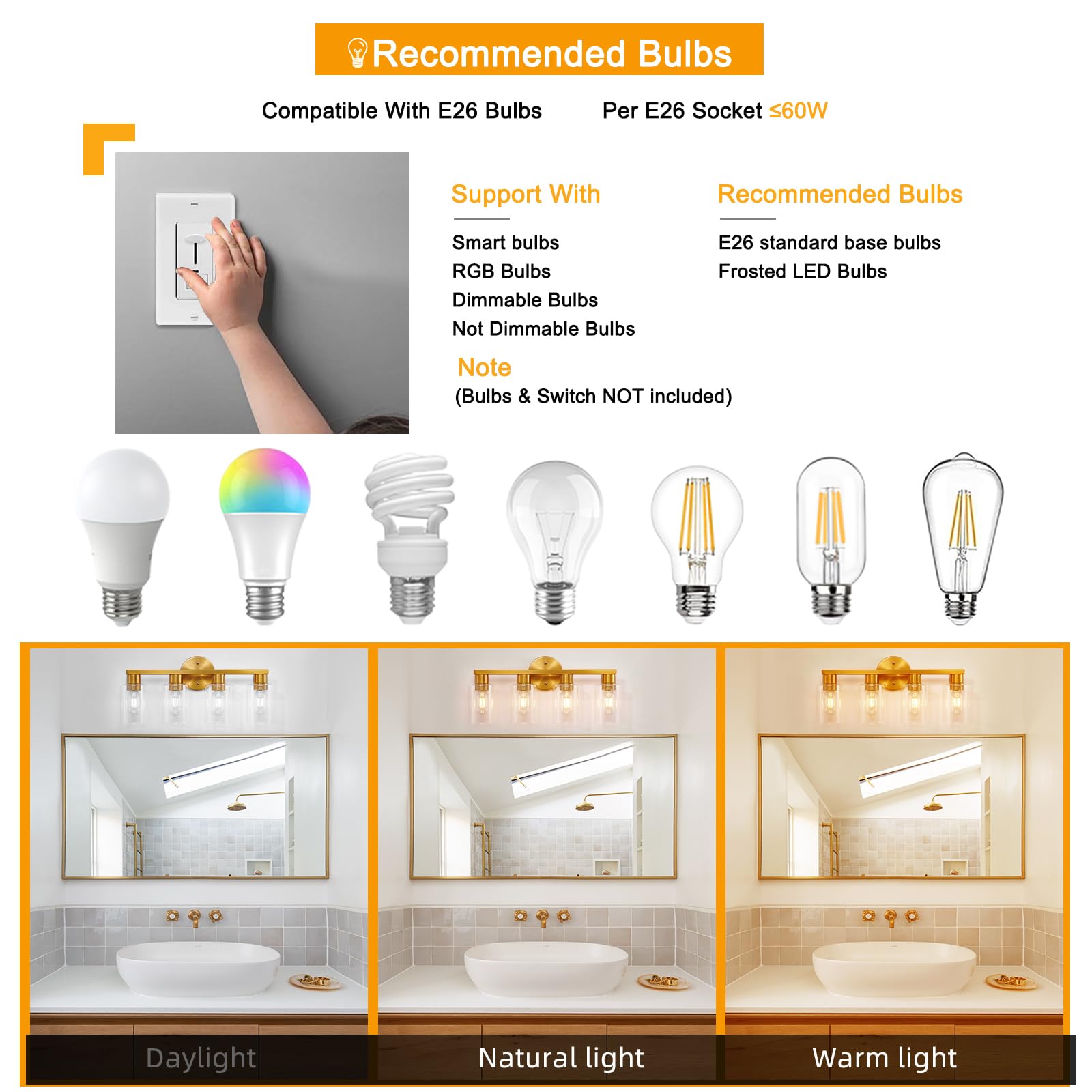 Hdasic 4 Light Gold Bathroom Vanity Light  Brushed Brass Bathroom Light Fixtures With Clear Glass Shade  Modern Wall Lamp Sconce Lighting For Bath Mirror Bedroom Living Room Hallway Porch
