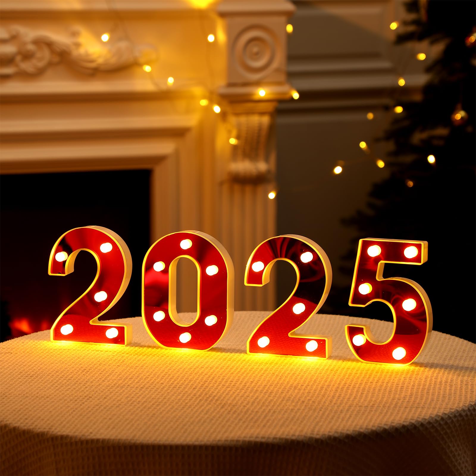 Coume LED Marquee Sign Light, Number 2026, Battery Operated, Red, Plastic, Perfect for Christmas, New Year, Wedding, Birthday Party