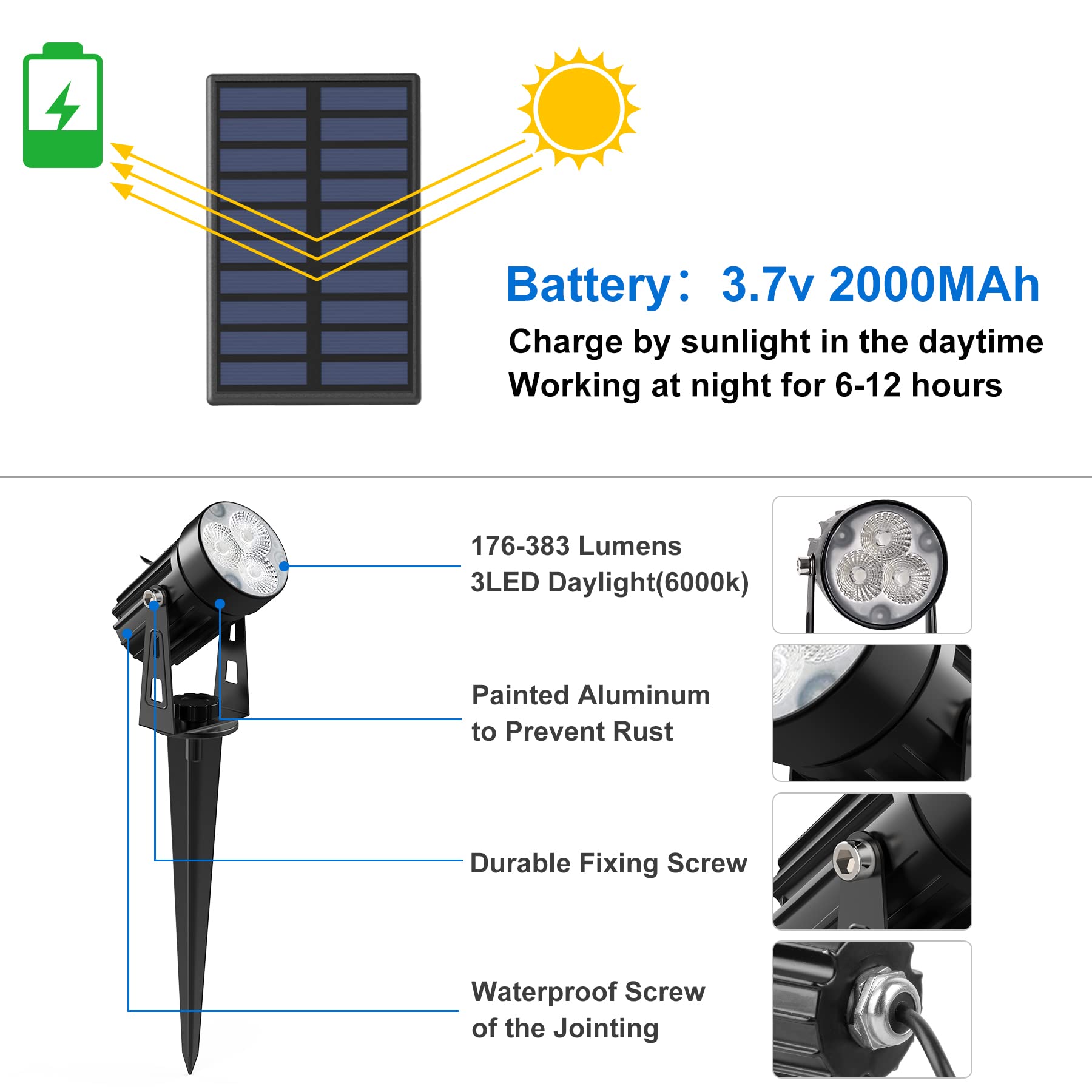 CREPOW Solar Spot Lights Outdoor, IP65 Waterproof, 4 Pack, 9.8ft Cable, Cold White, Model TS-S4201