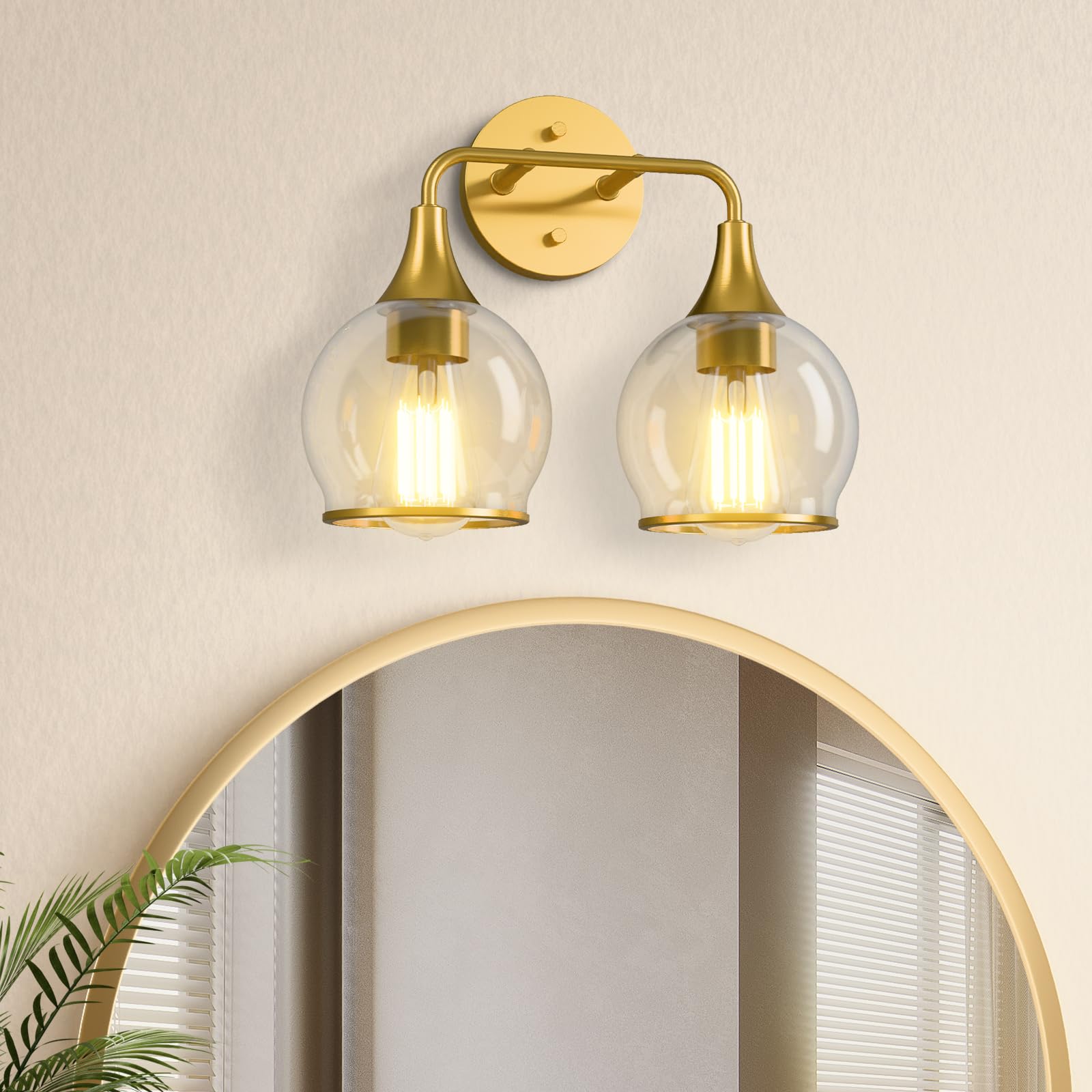 Lightania Bathroom Light Fixtures, 2-Light Vanity Lights with Clear Globe Glass Shade, Modern Gold Bathroom Vanity Light, Bathro