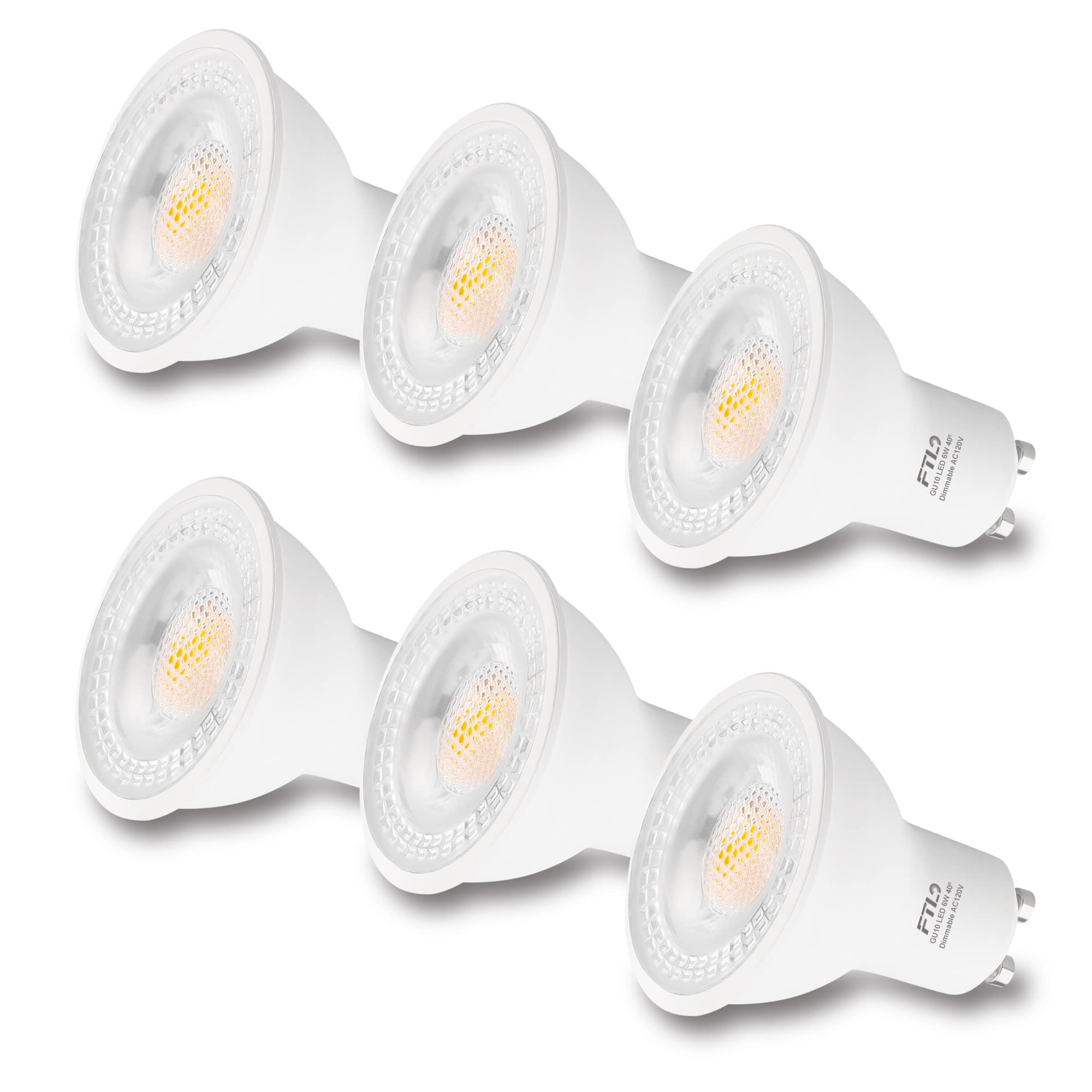 Ftl Gu10 Led Bulbs Dimmable 3000K Warm White 6W 600Lm, 60W Halogen Replacement, 40 Degree Spot Track Light Bulbs, Recessed Ceili
