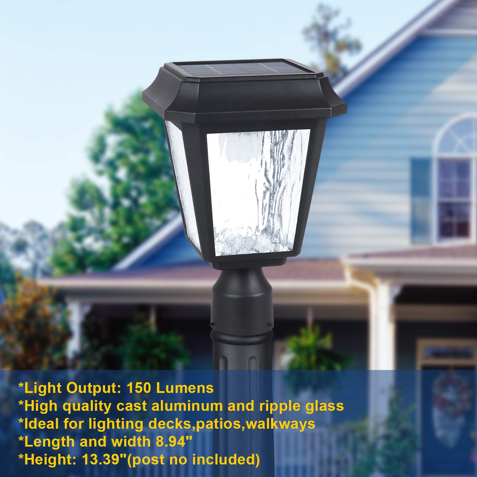 KMC Lighting Solar Lamp Post - Die-Casting Aluminum, 3-inch Fitter Base, Black, Model ST4618Q-A, Outdoor Post Lights