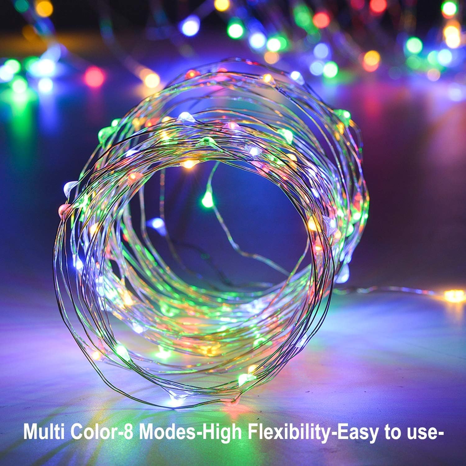 Metaku 33Ft 100 LED Fairy Lights with Remote & Timer, USB Powered Multi-Color Warm White & RGB Twinkle Lights for Christmas Party Décor