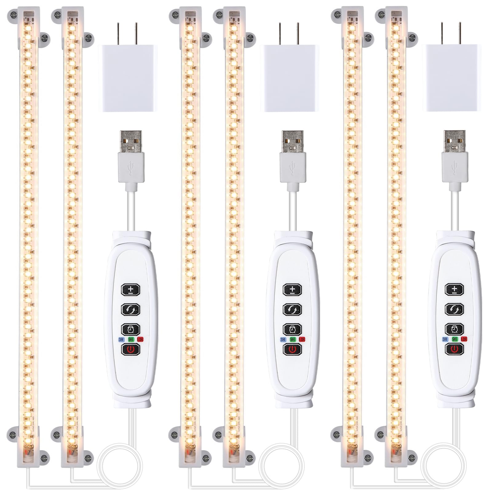 Led Grow Light Strips, Full Spectrum Plant Growing Lights For Indoor Plants 3000K, 144 Leds Plant Lamp With 3/9/12H Timer, 10 Dimmable Levels, 3 Head 13 Inches (2 Strip 3 Pack 3000K)