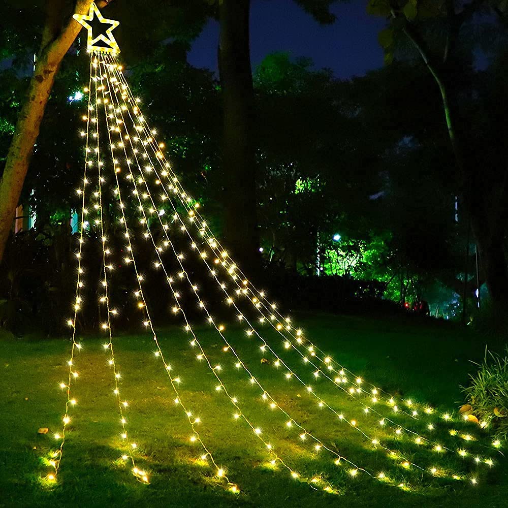 Muyun Waterfall Christmas String Lights With 317 Led Star Hanging Twinkle Fairy Curtain Lights For Party Wedding Patio Indoor Ou