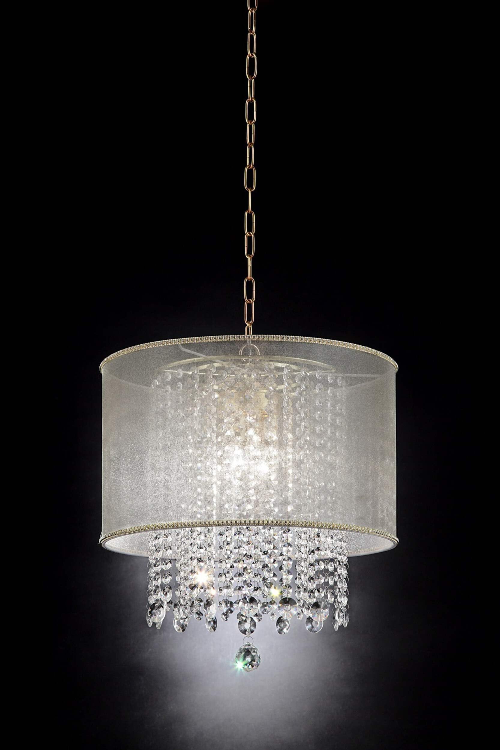 HomeRoots Primo Gold Finish Ceiling Lamp, Glass with Crystal Accents, White Shade