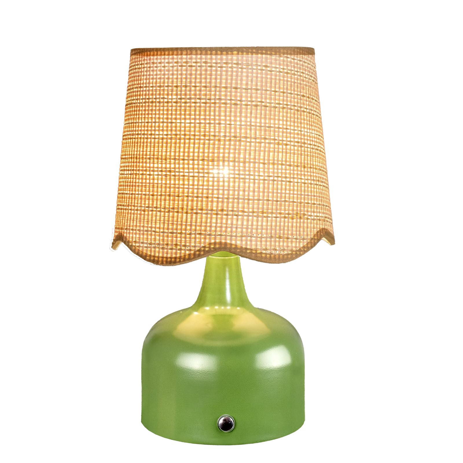 Folux Cordless Boho Table Lamp Green  Scalloped Wicker Shade  5200-mAh Rechargeable Battery  3-Way Dimmable  Build-in Integrated LED 320 Lumen Max  for Bedside Living Room