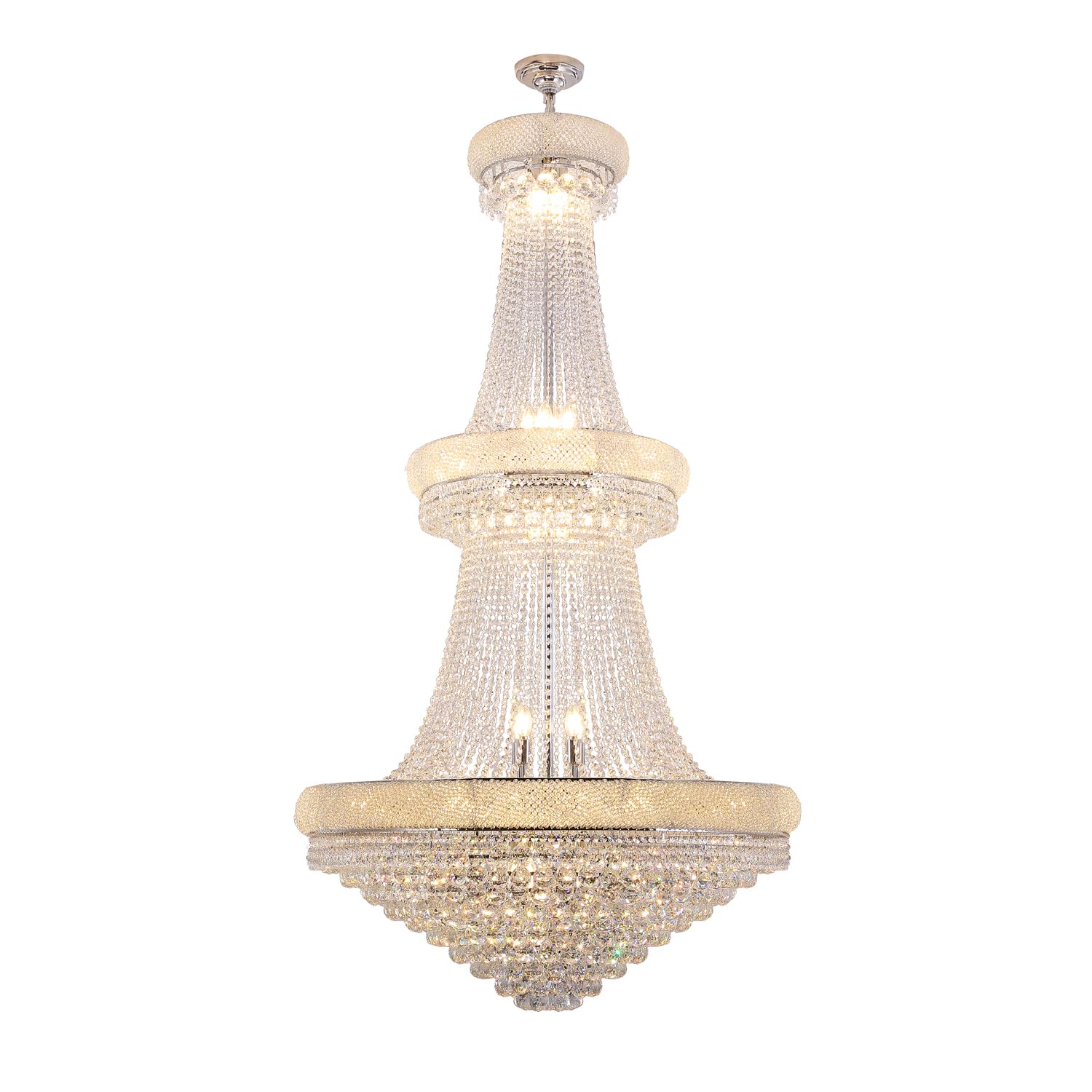 ORE International 72in Two Tier Empire K9 Crystal Chandelier, 35-LED Bulbs, Model HBL7025, Hardwired Ceiling Lamp for Living Room, Dining Room