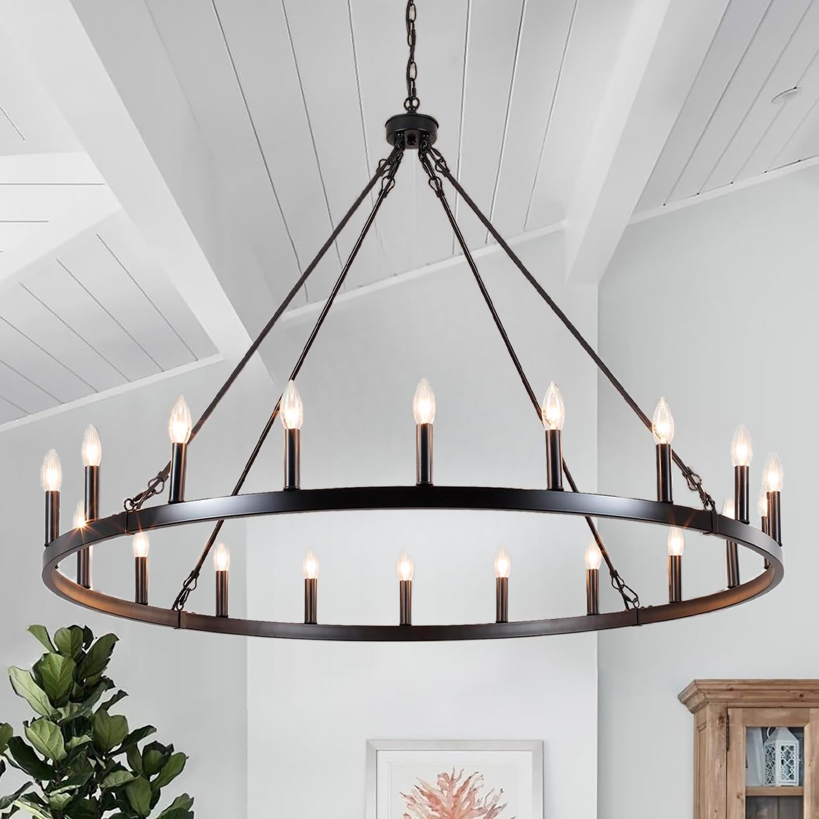 Sjccdsgs 47.2 Inches Black Wagon Wheel Chandelier- 20 Light Large Farmhouse Chandelier Industrial Rustic Dining Room Light Fixtu