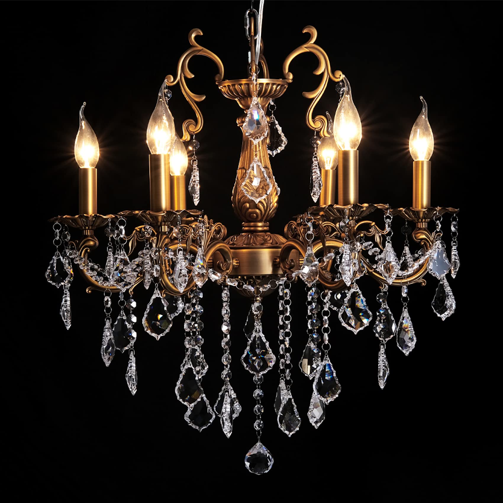 MEEROSEE Crystal Chandelier 6 Lights Pendant Light Fixture Glass for Dining Room Kitchen Bedroom Hallway D22.1in Model MD3134-L6SMN