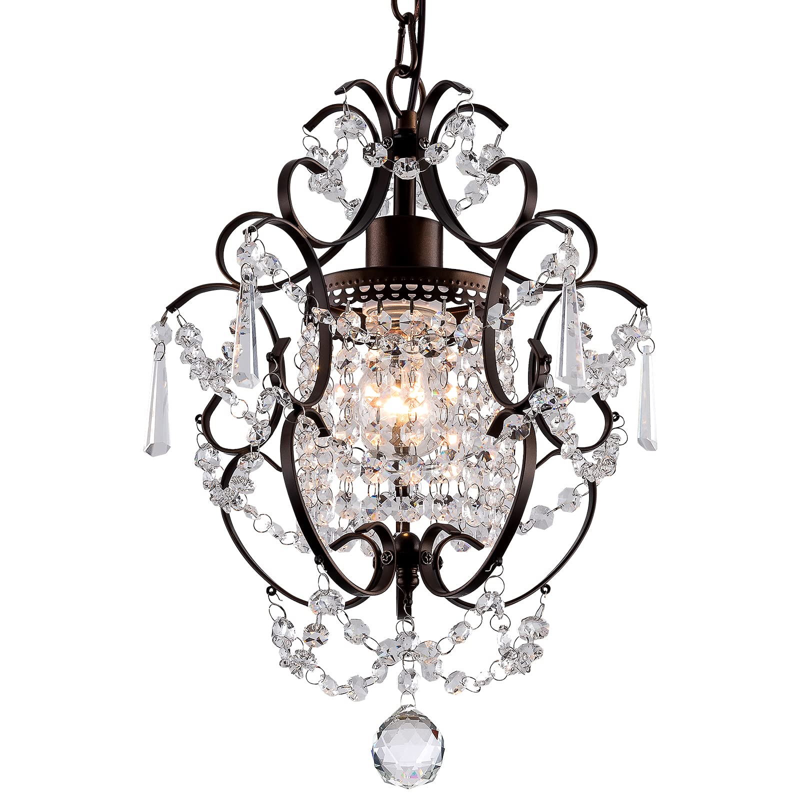 Modern Mini Crystal Chandelier,Iron Bronze Crystal Light Fixtures Ceiling Mount 1 Light Small Chandeliers For Bedroom Elegant Cr
