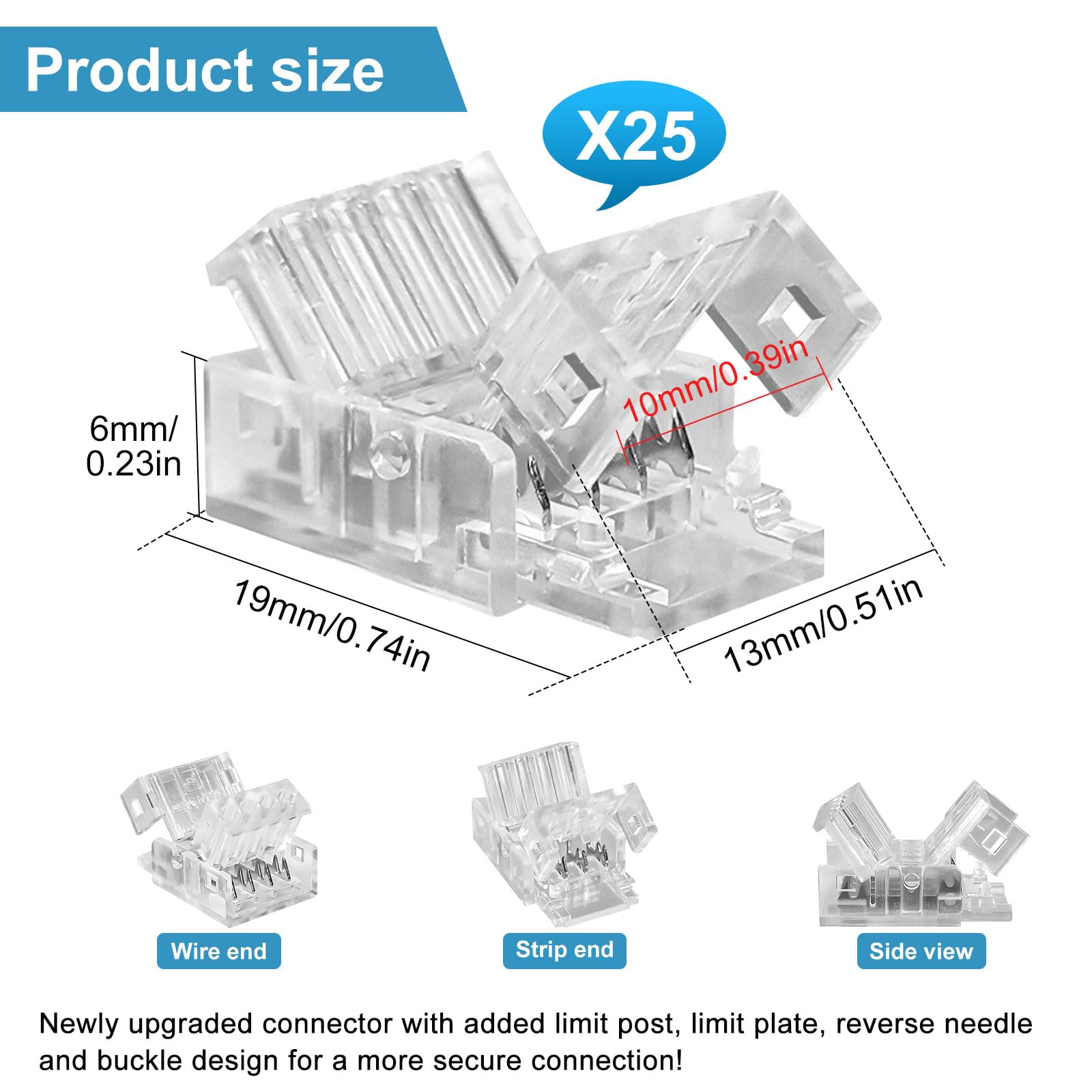 Rgbzone 25Pcs 4 Pin 10Mm Led Connectors Gapless Solderless Led Strip To Wire Quick Connection For 10Mm Wide 5050/3528 Smd Rgb Le