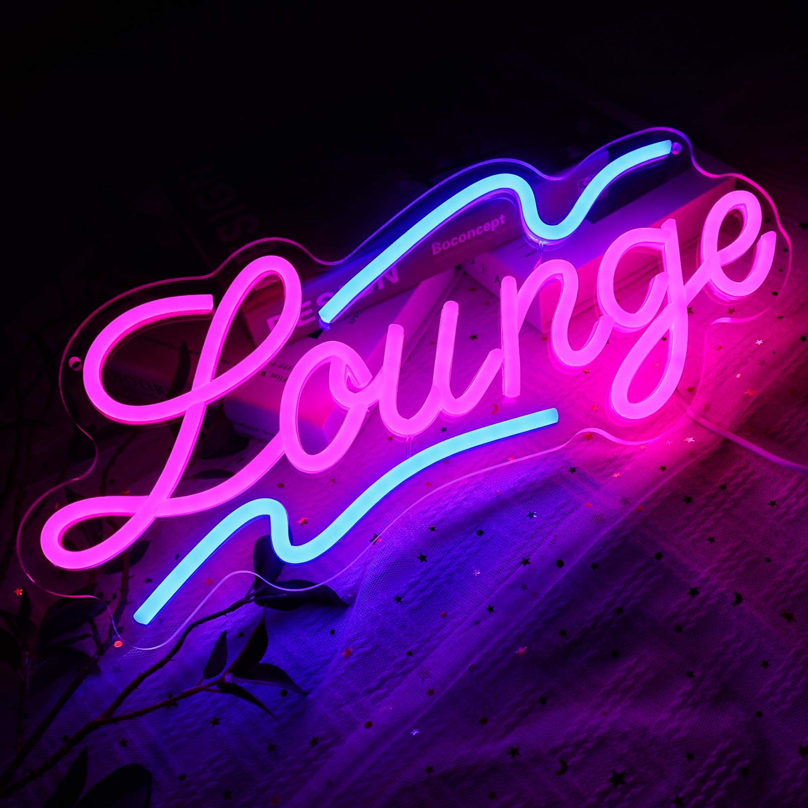 PMCVYH Neon Sign for Wall Decor, USB Dimmable 16.54"x6.69", Pink Blue, Model SYL-Lounge, Perfect for Home, Bar, Cafe, Man