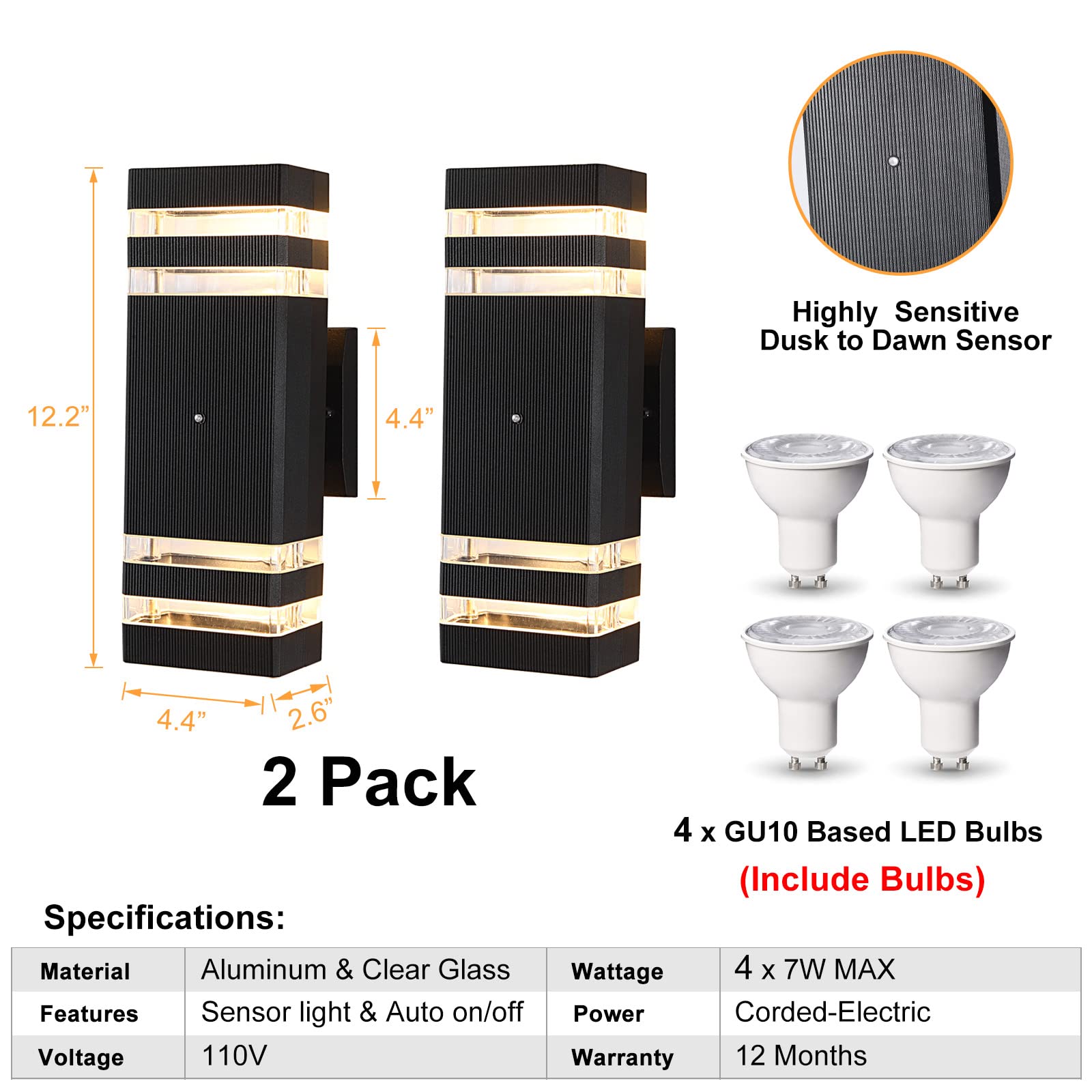 Boxcupin Dusk To Dawn Led Outdoor Lights 2 Pack, 3000K Warm White, Waterproof Aluminum Fixture, Model Bxowls6