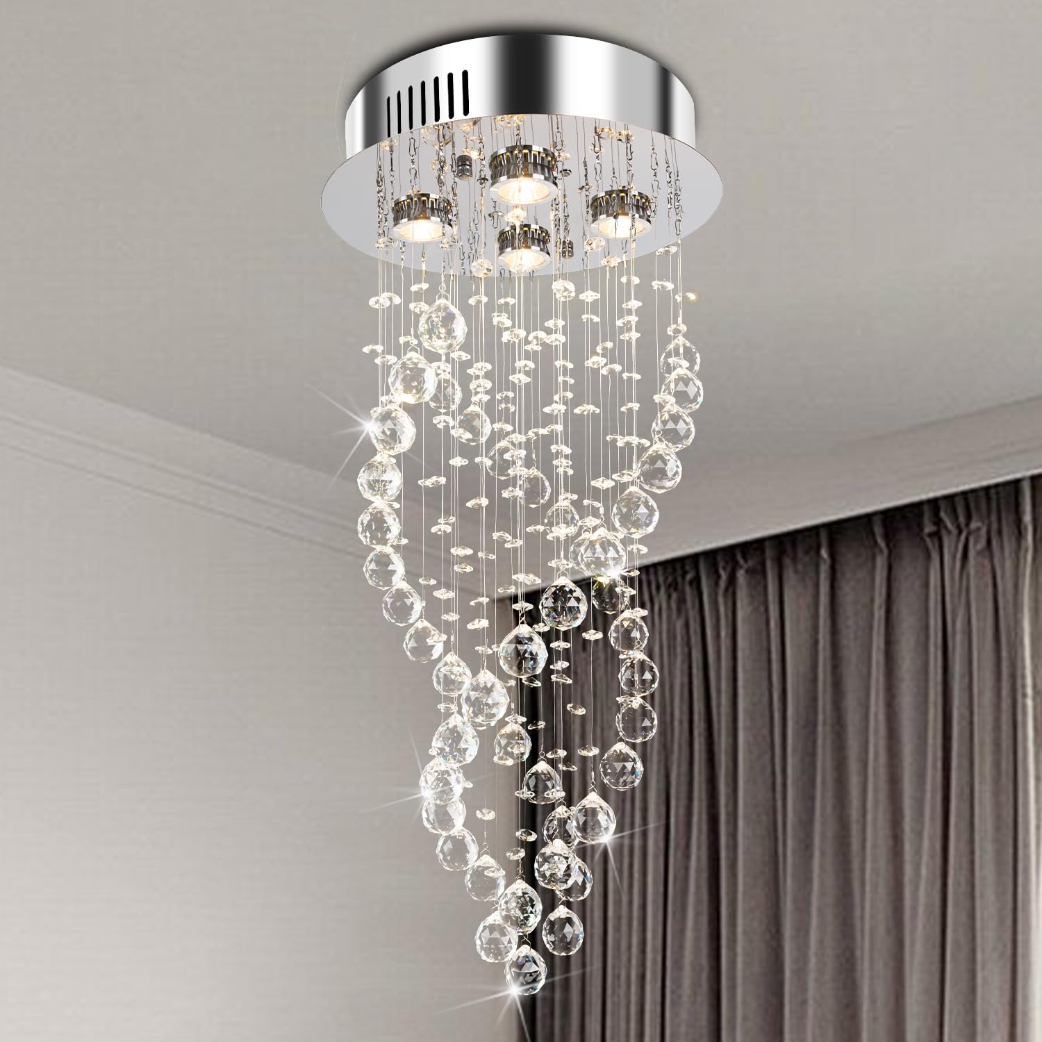 Elegant Crystal Ceiling Light Fixture  Modern Spiral Raindrop Crystal Chandelier 4-Lights Flush Mount Lamp Ceiling Lighting for Dining Room  Bedroom  Living Room  Foyer  Staircase