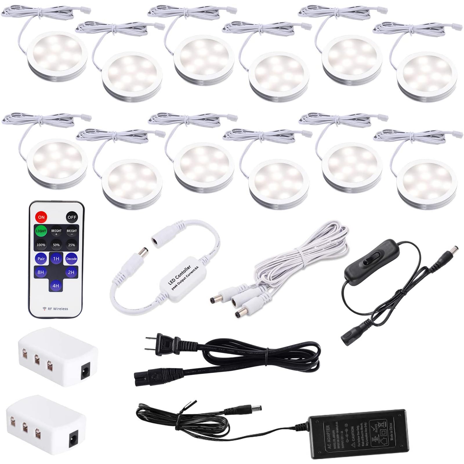 AIBOO Under Counter LED Puck Lights Kit, 12 pcs, 4000K Natural White, Dimmable, Model YK-300000197