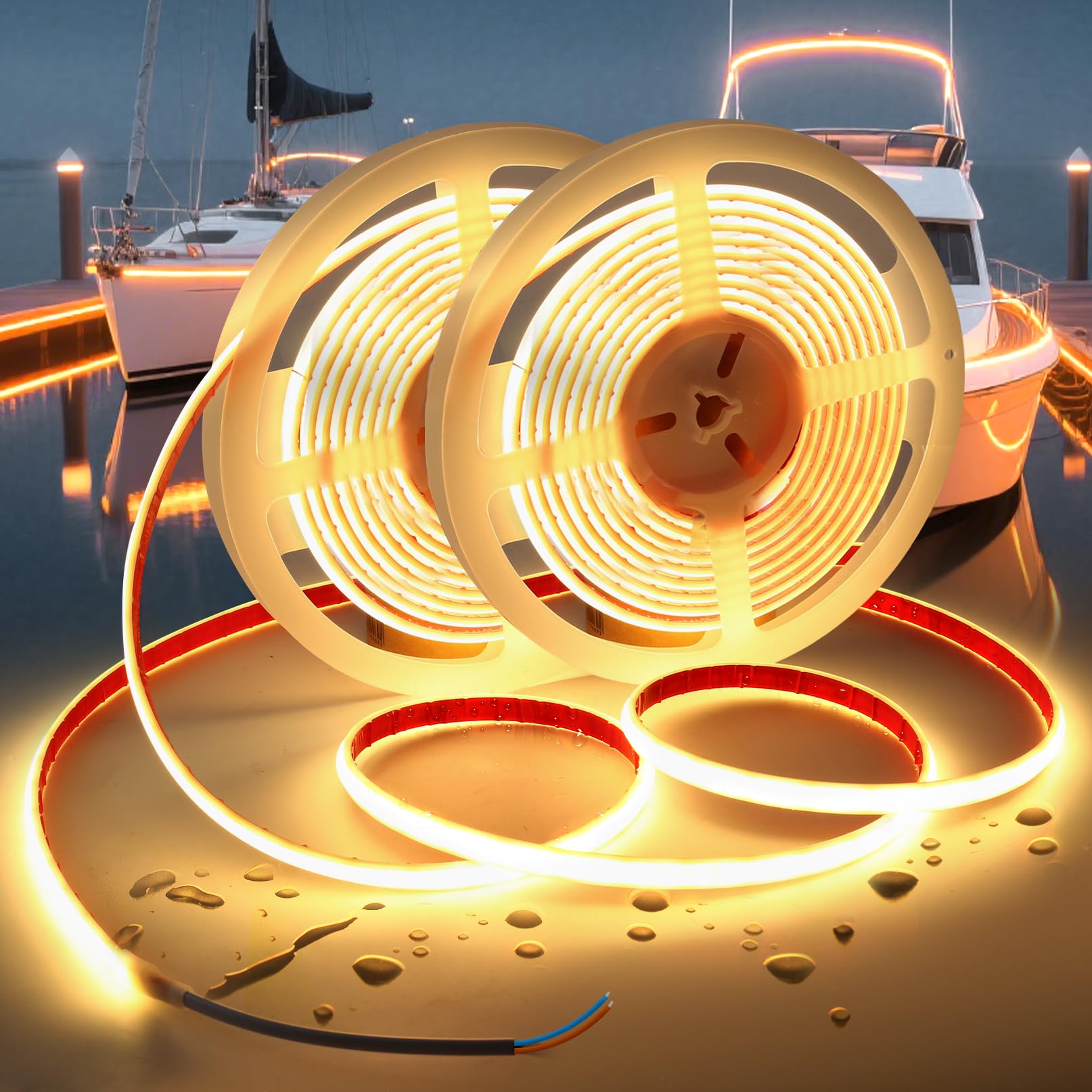 VOEWT COB LED Band Lights Warm White 3000K 12V 32.8ft IP67 Waterproof High CRI 95Ra+ Super Bright Flexible Boat Lights for Fishing Night Outdoor Bathroom Swimming Pool(Power Supply Not Included)