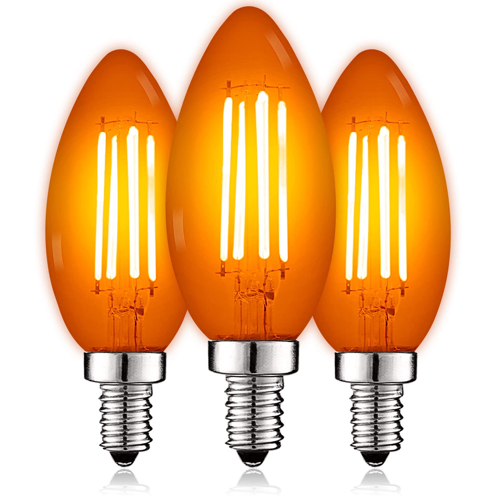 LUXRITE E12 LED Filament Bulb, 4.5W (40W Equivalent), Orange Glass, Candelabra Base, 3 Count, Model LR21746-3