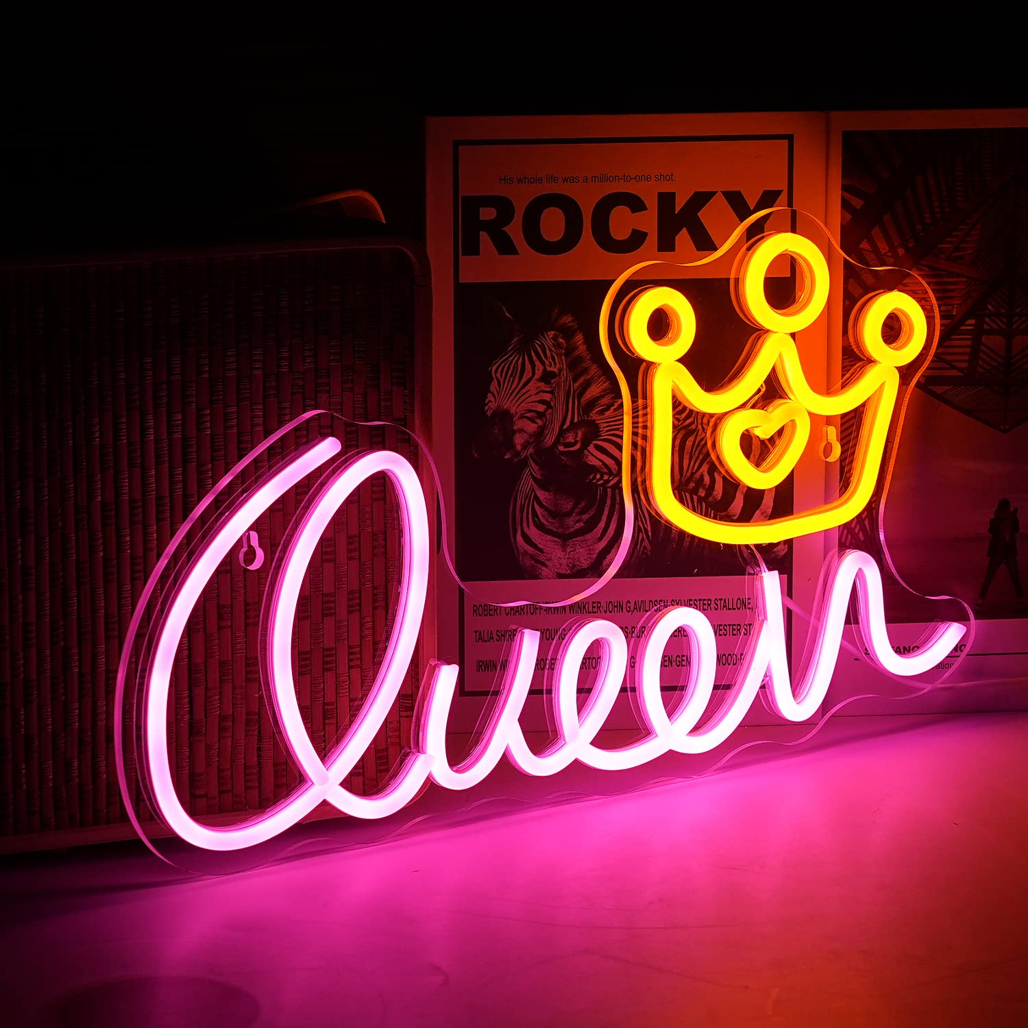 LISIGNVE Queen Neon Sign LED Light Dimmable USB Powered 16.5inx9.3in Pink Yellow Wall Decor for Kids Room Birthday Party