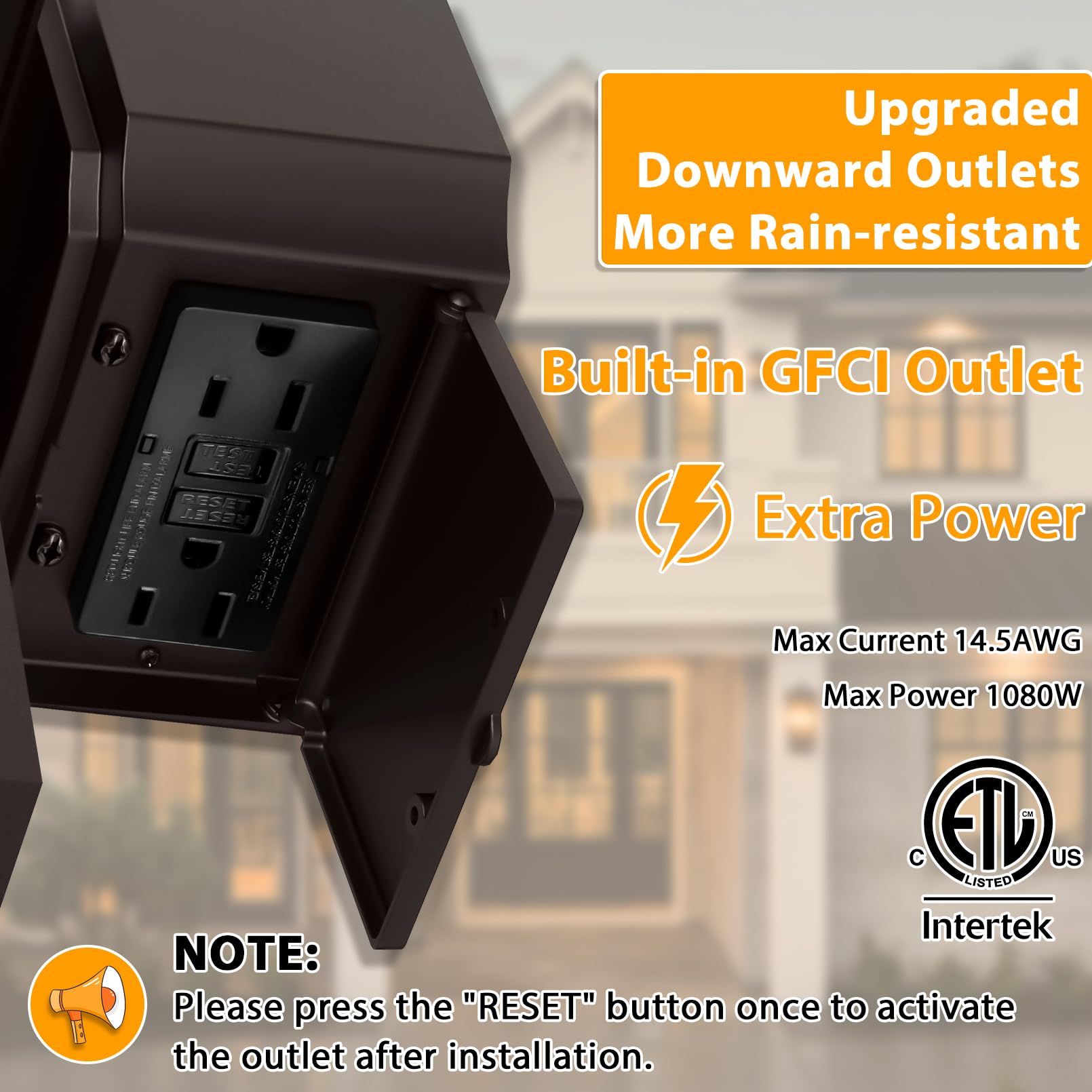 Apoto 2-Pack Bronze Outdoor Wall Light With Gfci Outlet, Waterproof Aluminum Fixture