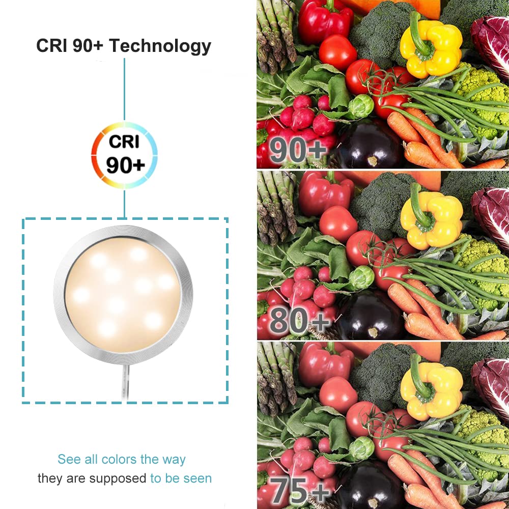 Ygs-Tech Led Under Cabinet Lighting Kit, 1020 Lumens Led Puck Light, 3000K Warm White, Cri90+, Touch Dimming, Silver Trim All Ac