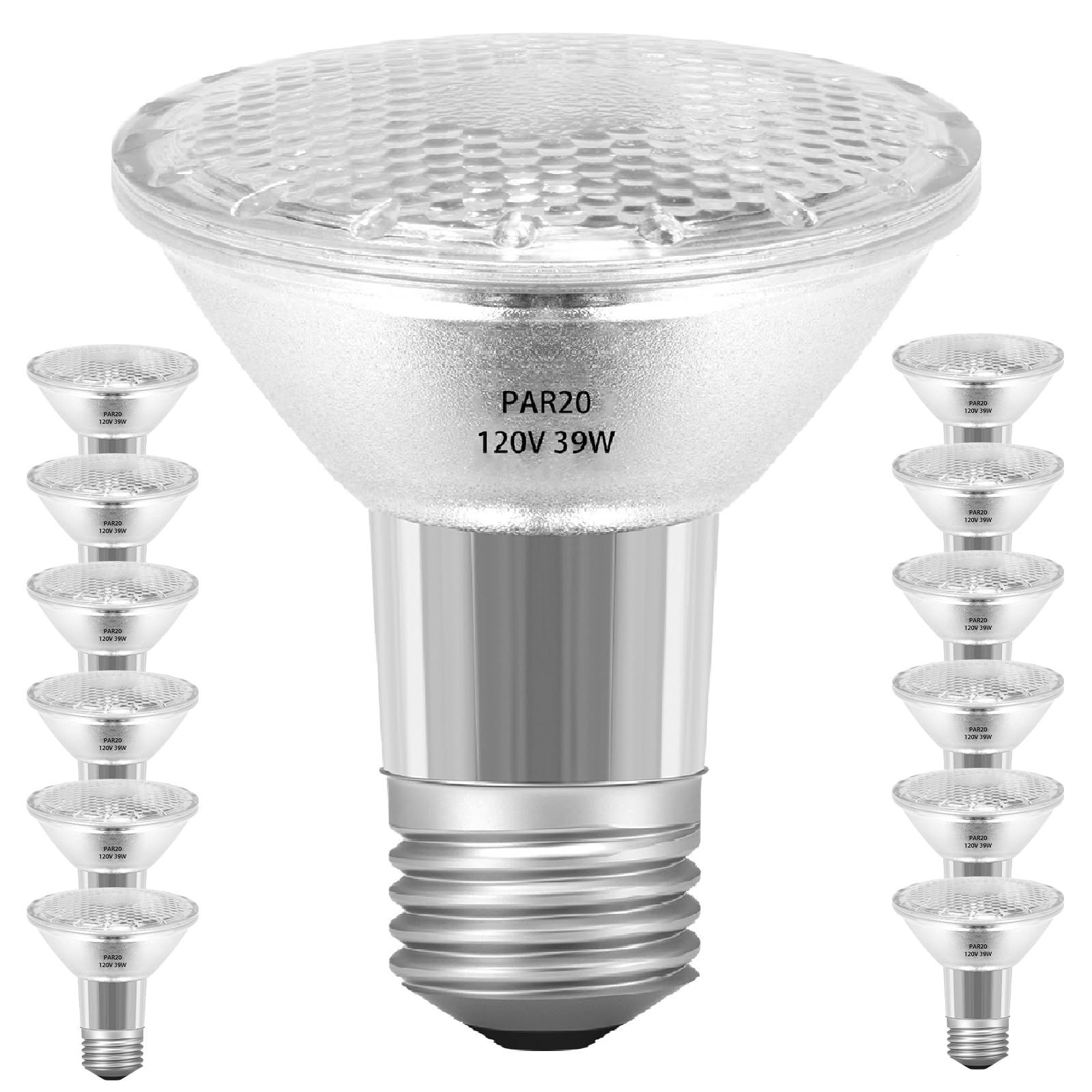 Jaenmsa Par20 39W 120V Floodlight Bulbs, 12 Pack Par20 39 Watt Eco Halogen Light Bulbs E26 120V Reflector Dmimable Warm White 28