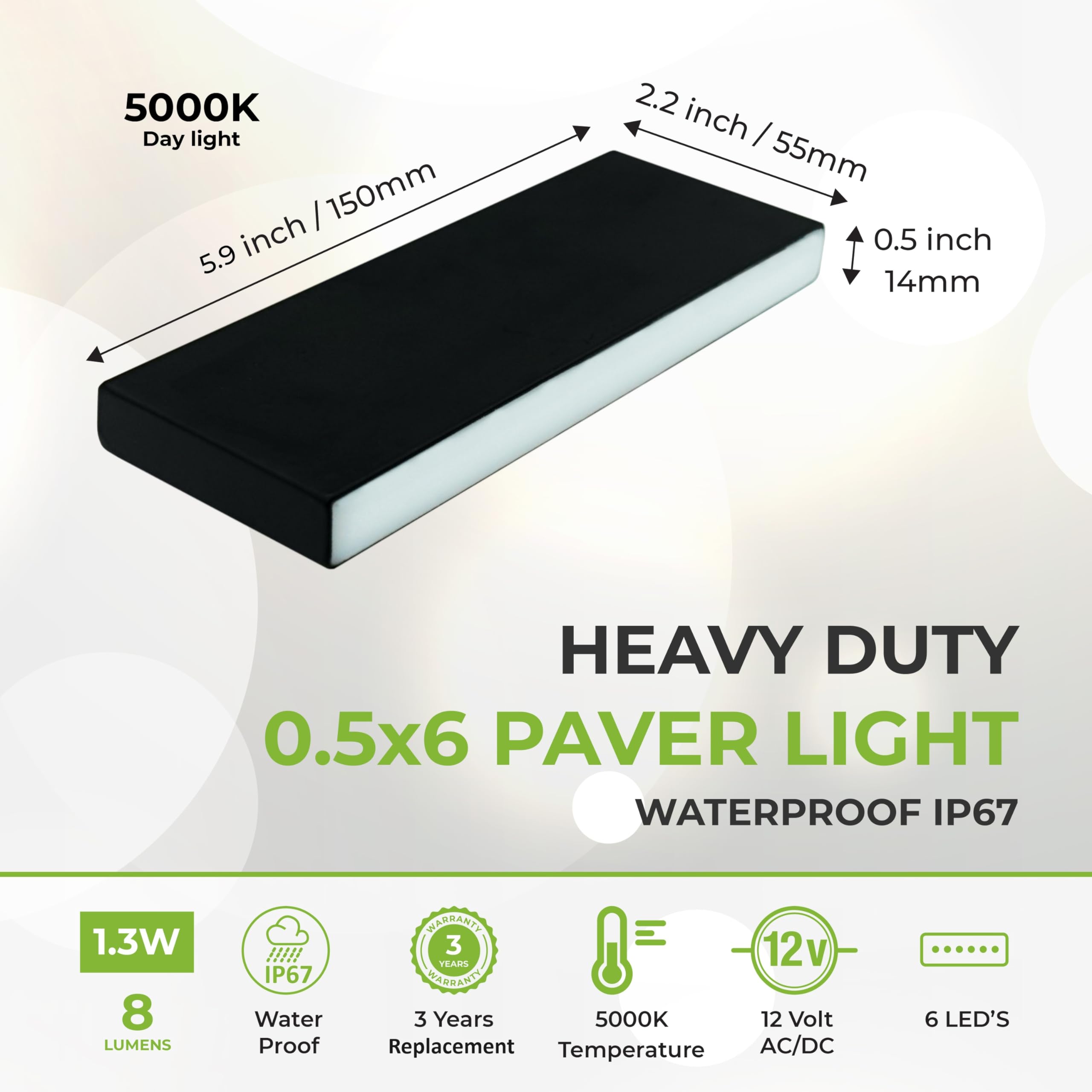 Lumengy Paver Light Slim 0.5X6 Inch Glare-Free Brick Lighting For Pavers, Walls, Driveway, Pathway & Garden, 5000K 12V Waterproof, Drive-Over Rated